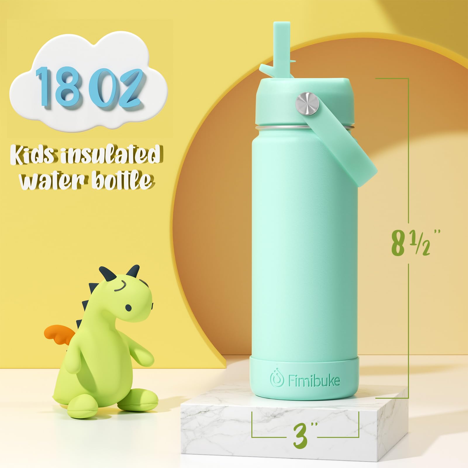 Fimibuke Kids Insulated Water Bottle - 18Oz Bpa-Free 18/8 Stainless Steel Kids Cup With Straw Travel Tumbler Double Wall Vacuum