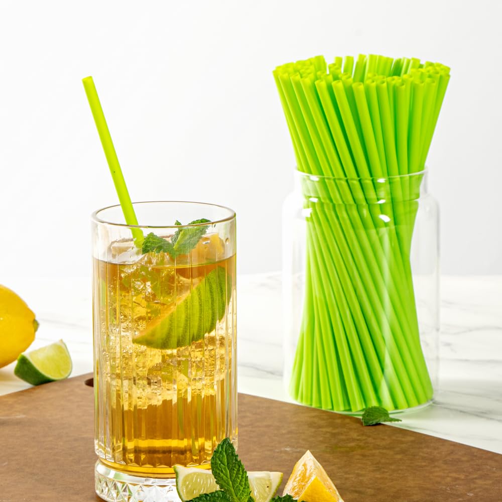 Restaurantware Basic Nature 8.3 Inch Disposable Straws 100 Sustainable Straws - Sturdy Won'T Alter Flavors Green Pla / Pbat Stra