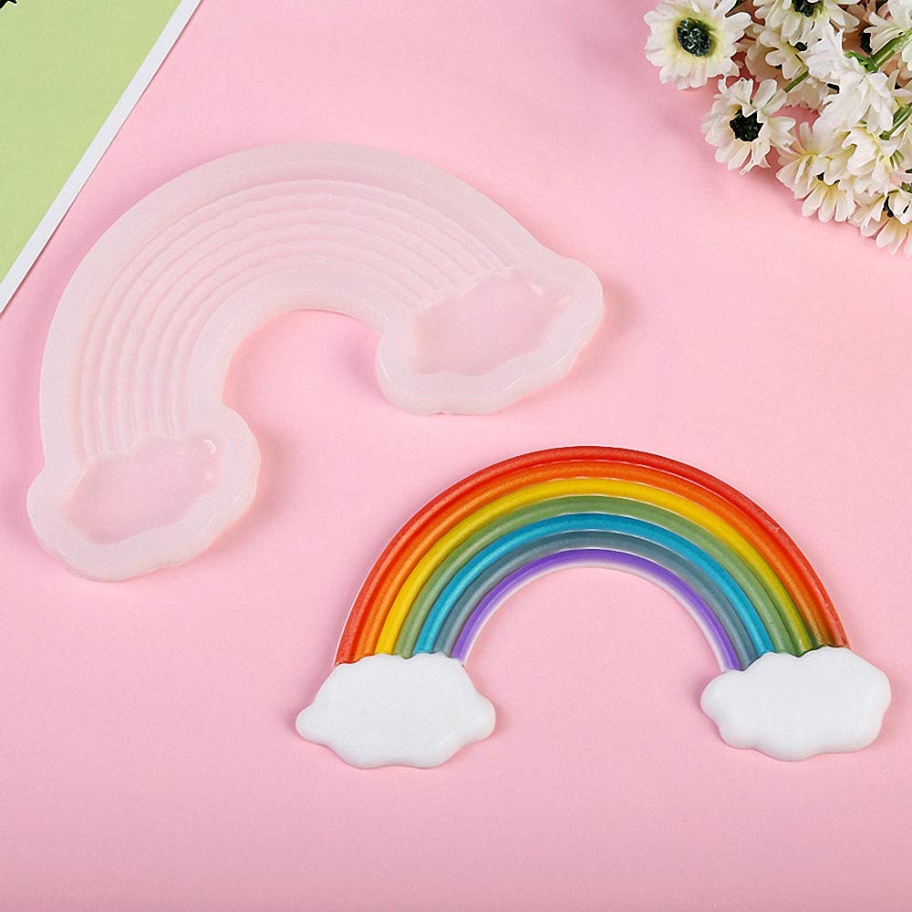 Large Size Rainbow Cake Fondant Mold, Rainbow With 2 Clouds Silicone Mold For Chocolate Gum Paste Sugar Craft Cake Topper Decora