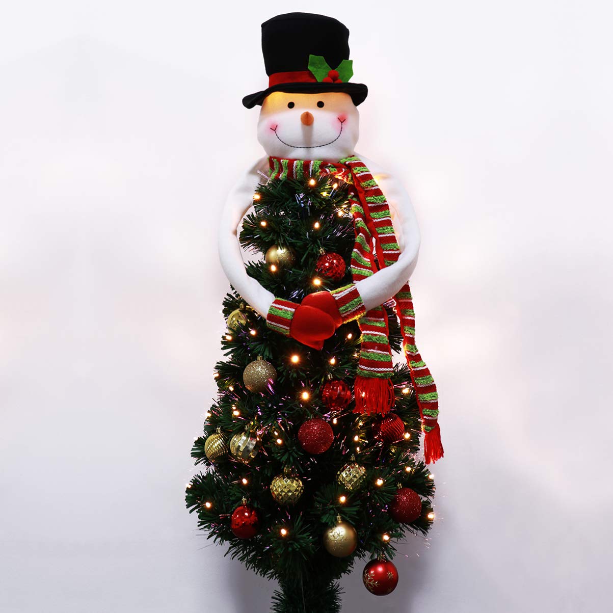 STOBOK 1Pc Snowman Christmas Tree Hugger, Christmas Tree Topper Snowman Hugger with Top Hat Shawl and Poseable Arms for Xmas Hol