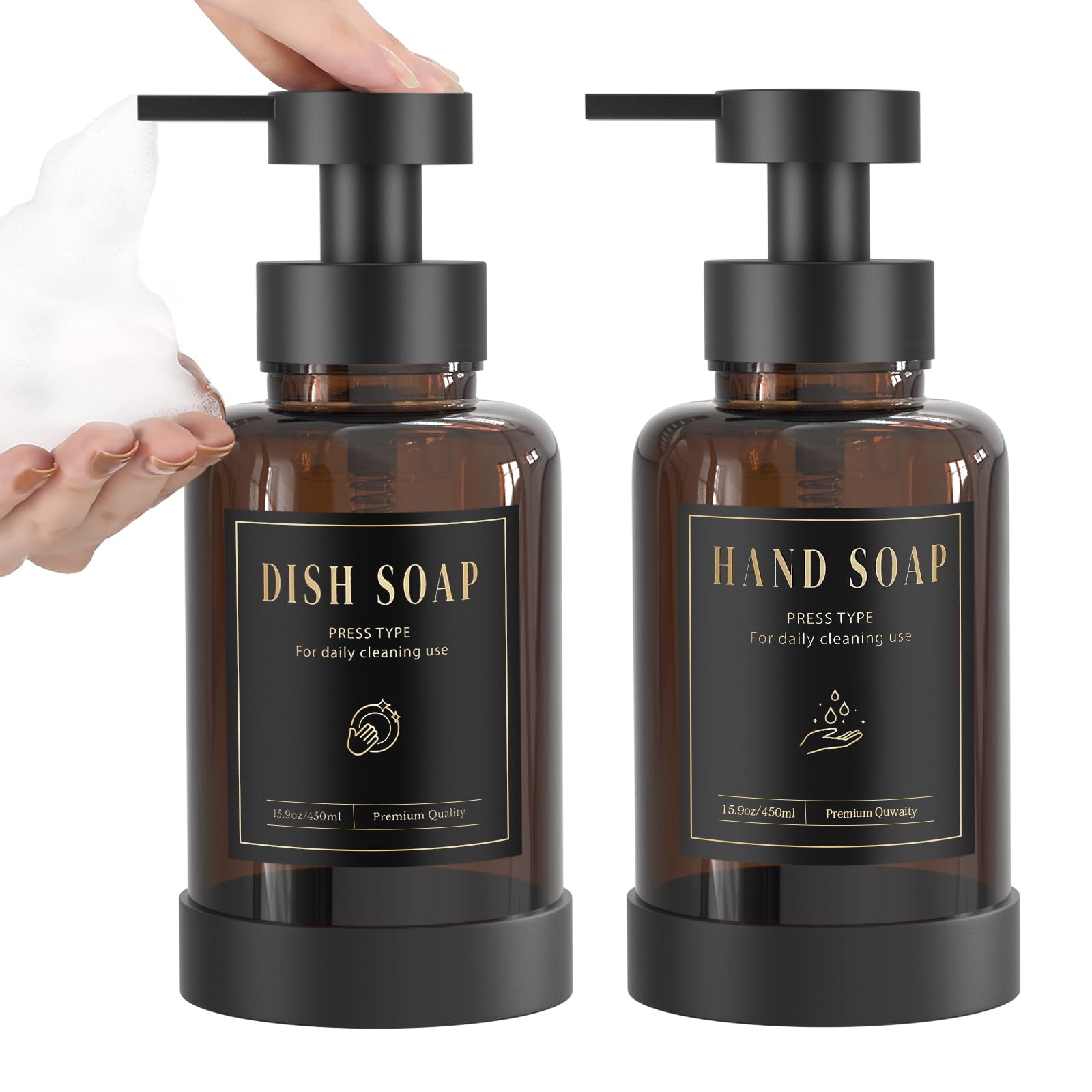 Luxspire Foaming Soap Dispenser, Glass Foam Pump Soap Dispenser, Non-Slip Hand Soap Bottle with 5 Waterproof Labels, 15 Oz Refil