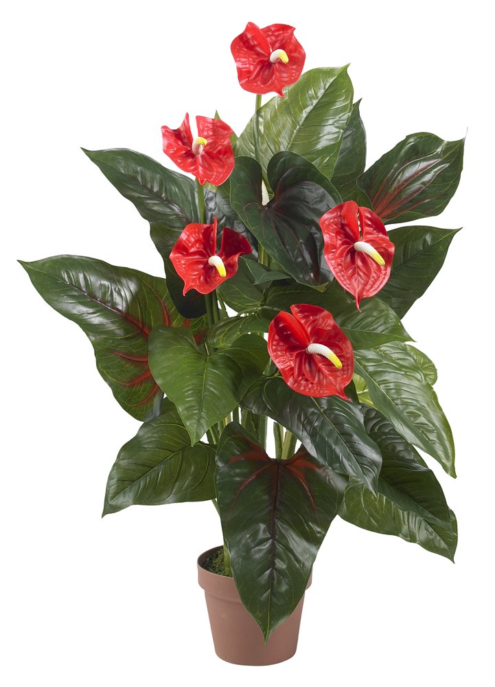 Nearly Natural 3ft. Anthurium Silk Plant (Real Touch), Red