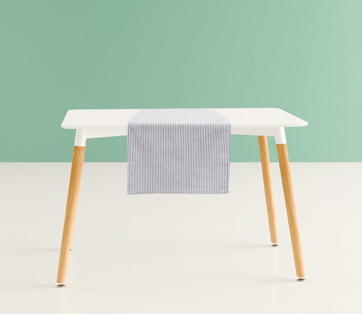 Fennco Styles Simple Ticking Stripes Reversible Pure Cotton Table Runner 16 X 72 Inch - Grey Soft Table Cover For Everyday Use,