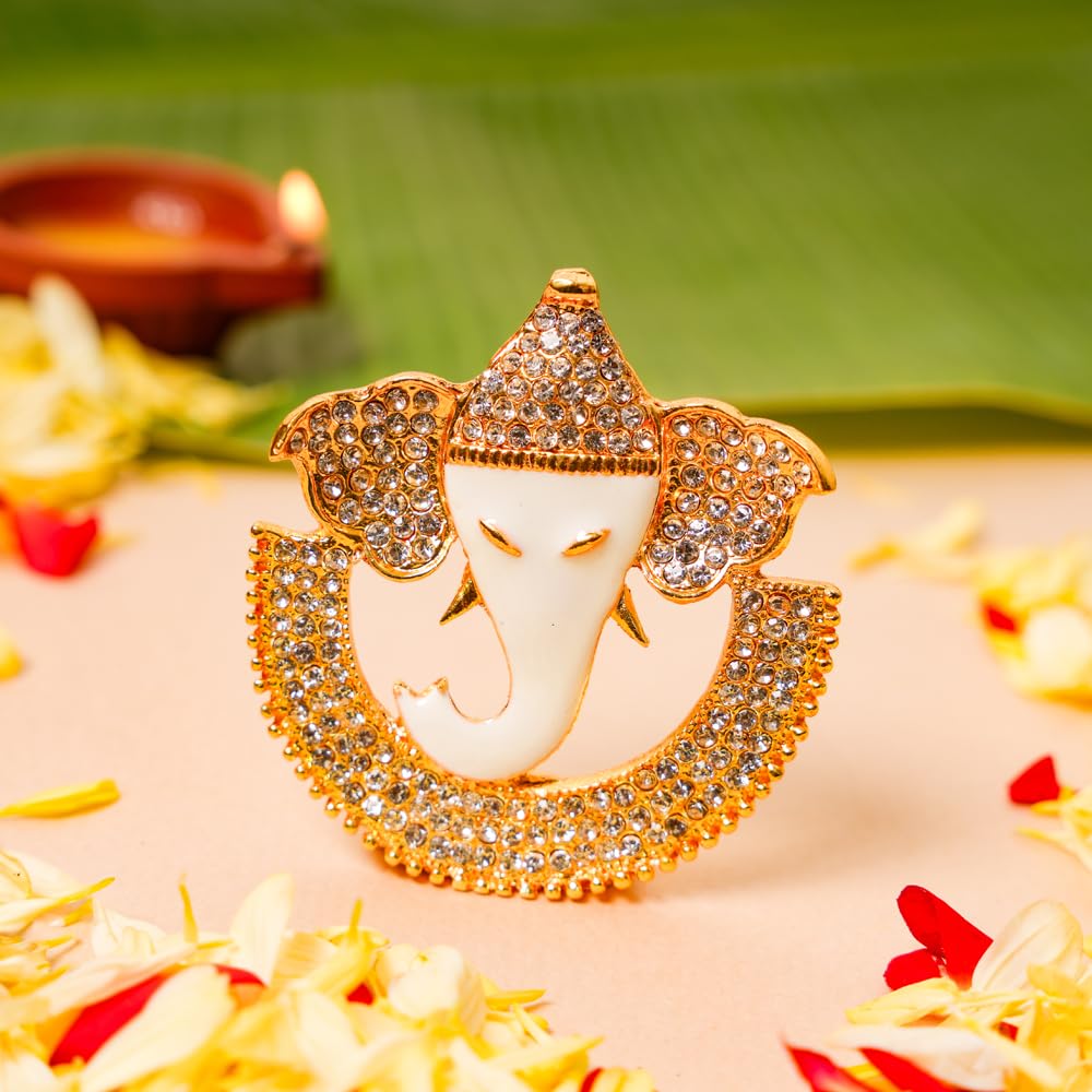 Neetu Arts Gold Plated Chandra Ganpati, Ganesh Idol || For Car Dashboard, Home, Office, Diwali, Desk Decor (6 Cm, Gold)