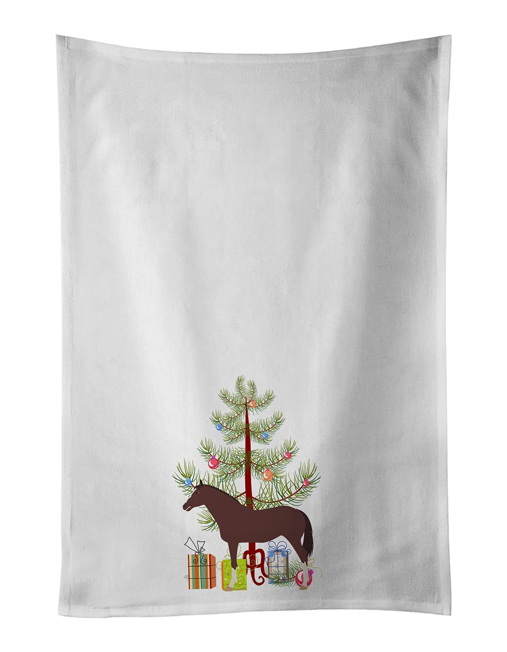 English Thoroughbred Horse Christmas White Kitchen Towel Set of 2