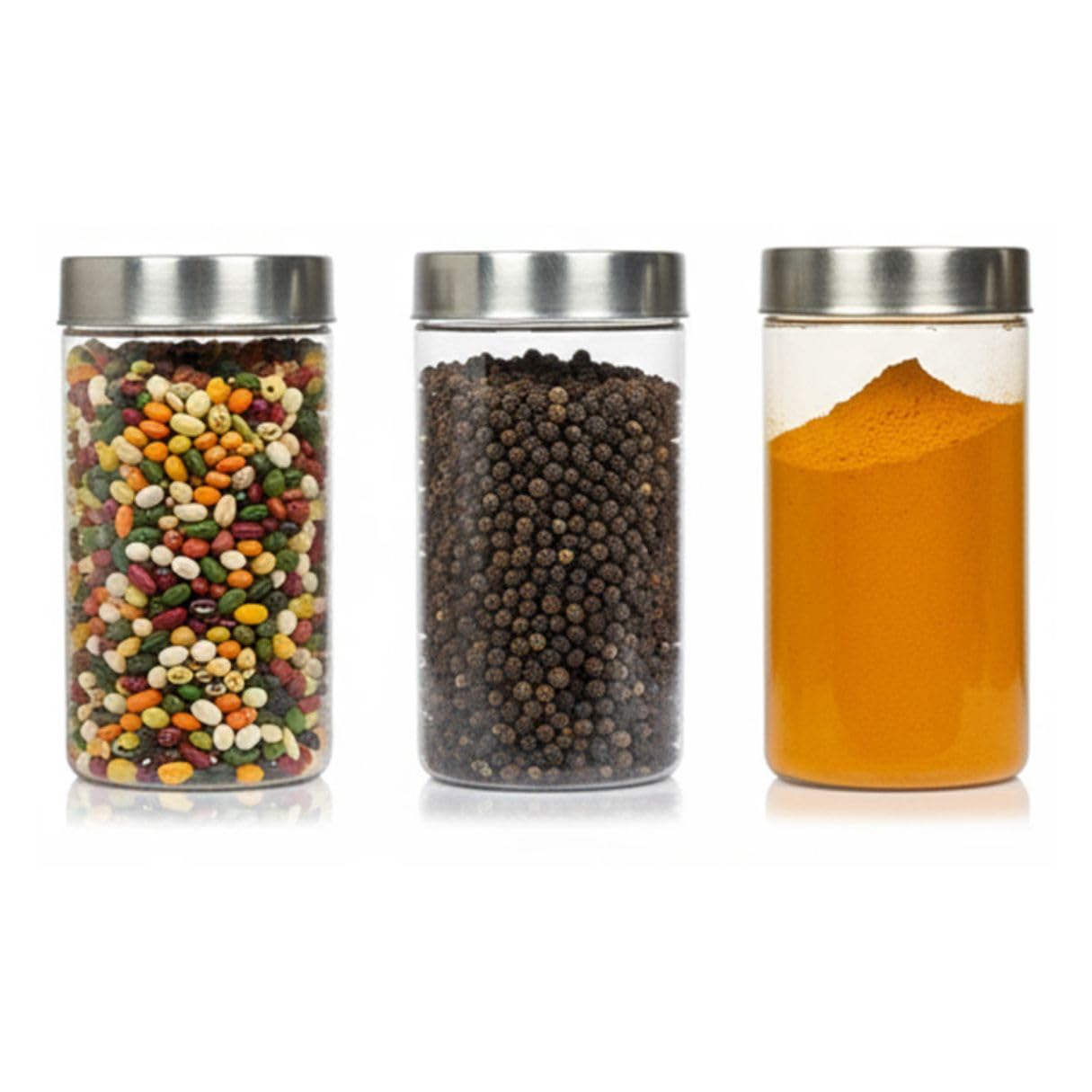 Pearlpet Plus Range Plastic Storage Containers For Kitchen Airtight | Steel Cap Jar Set Of 3 Food Grade Boxes For Storing | Bpa