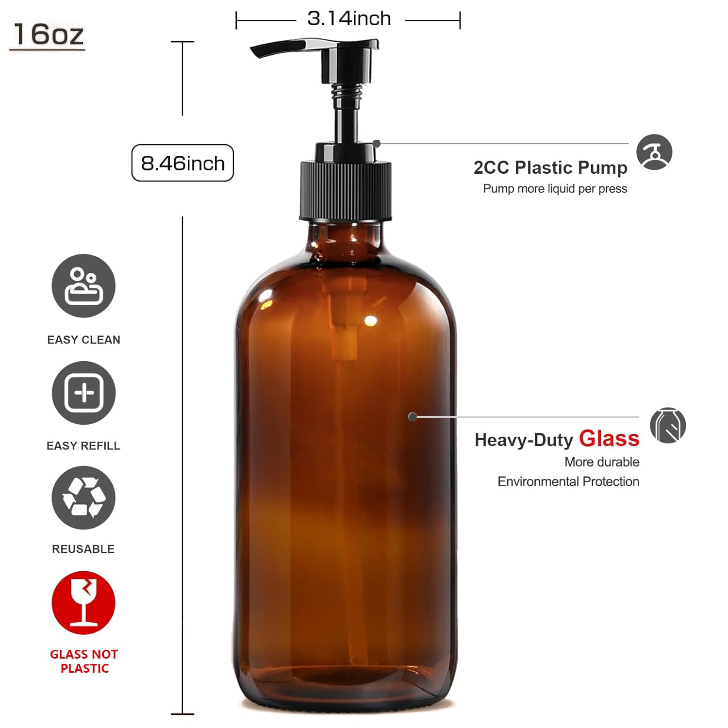 BPFY 4 Pack 16 oz Amber Glass Bottles with Pumps for Shampoo  Essential Oils  Cleaning Products  Lotions  Aromatherapy Oil  Pump Bottles  Refillable Containers with Cap  8 Chalk Labels  1 Pen