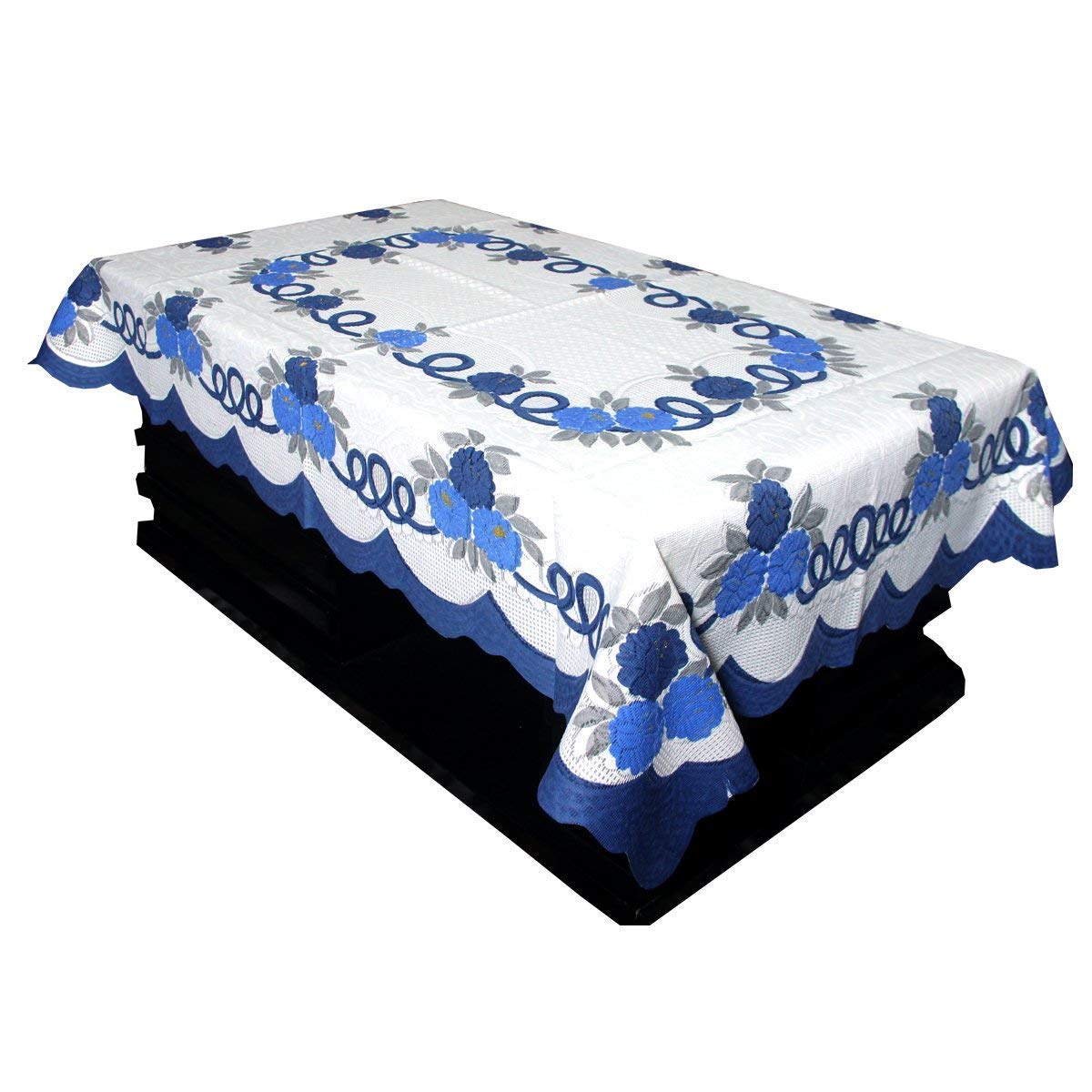 BANSIGOODS Flower Design Cotton Net 2 Seater Center Table Cover  Blue 40 x 60 inches Small(Rectangular, Pack of 1)