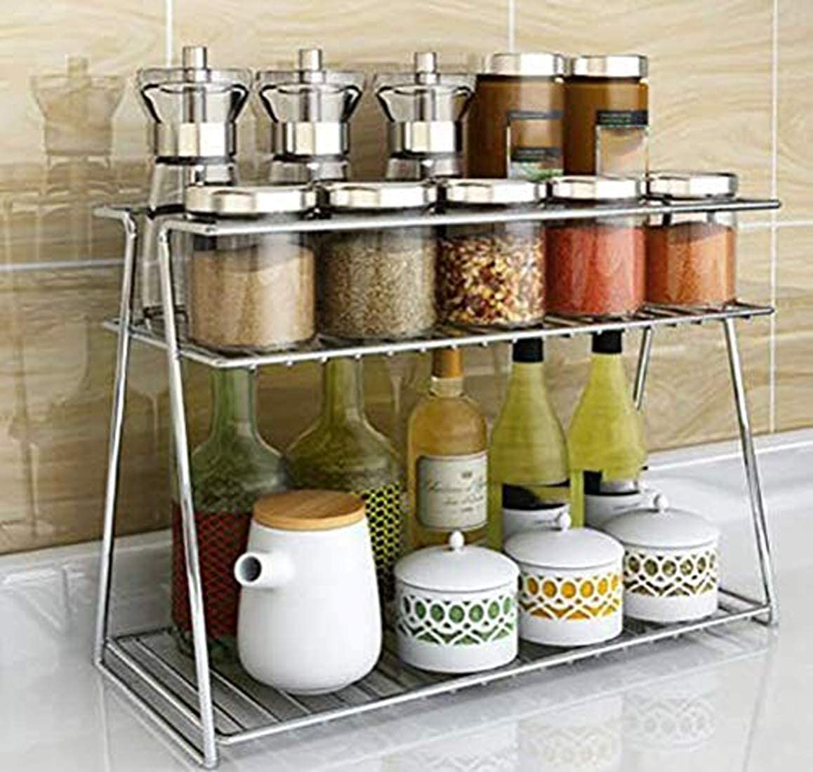 Ivar Stainless Steel Spice 2Tier Trolley Container Organizer Organiser/Basket For Boxes/Counter Top Organisers In Kitchen Stand