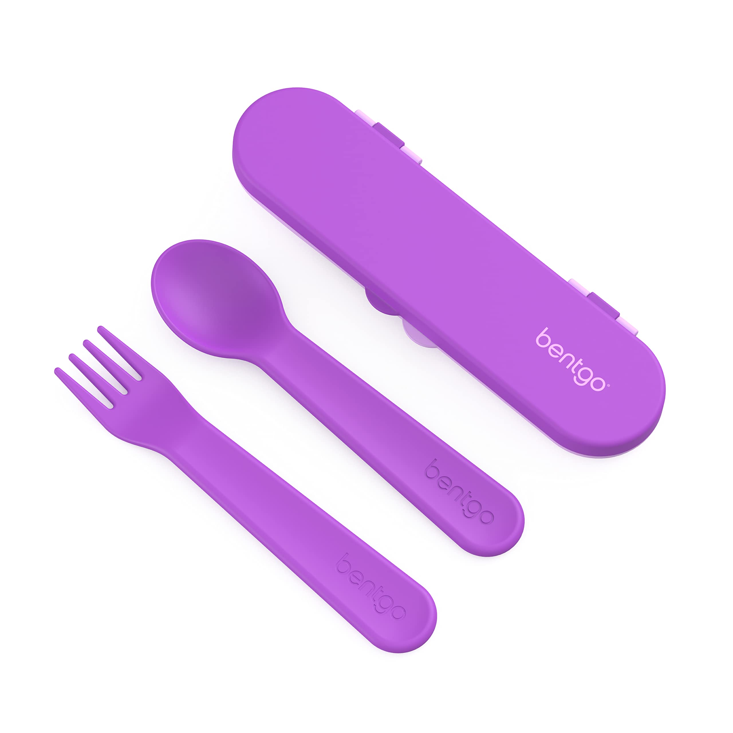 Bentgo Kids Utensil Set  Reusable Plastic Fork, Spoon & Storage Case  BPAFree Materials, EasyGrip Handles, Dishwasher Safe 