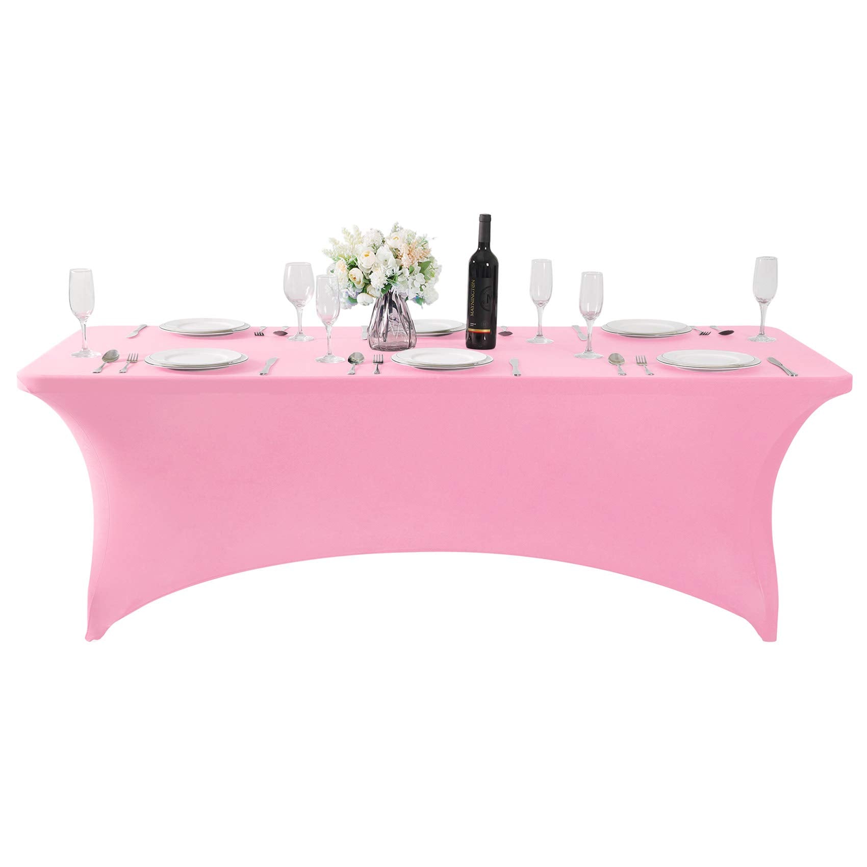 Hezuzo 2Pack Spandex Table Cover For 8Ft Table Universal Fitted Stretch Tablecloth For Party, Banquet, Wedding And Events-Pink