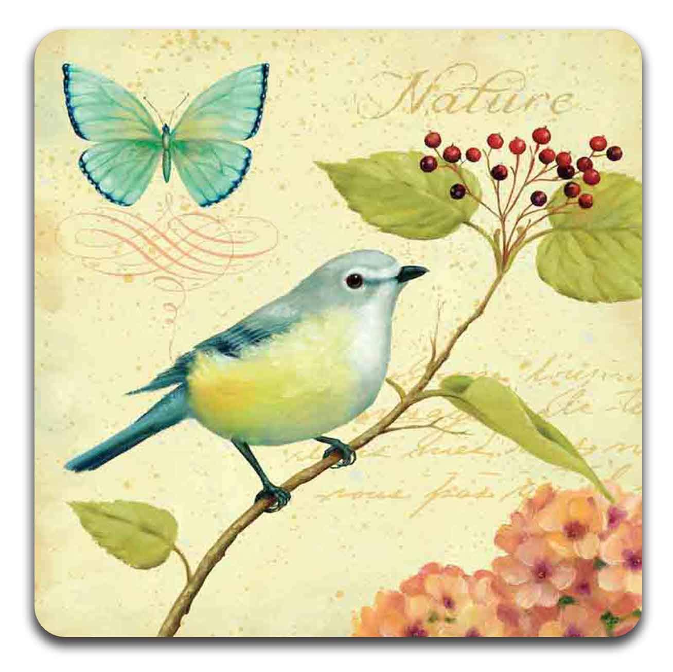 Bird And Butterfly Square Coaster Set - Made Of Recycled Rubber - Set Of 4