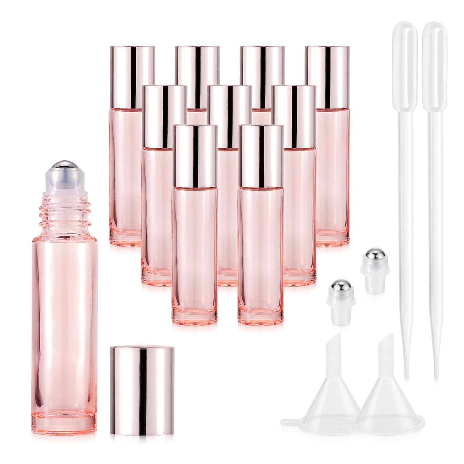Njvial 10 Pack 10mL Essential Oil Roller Bottles Empty Glass, Rose Pink