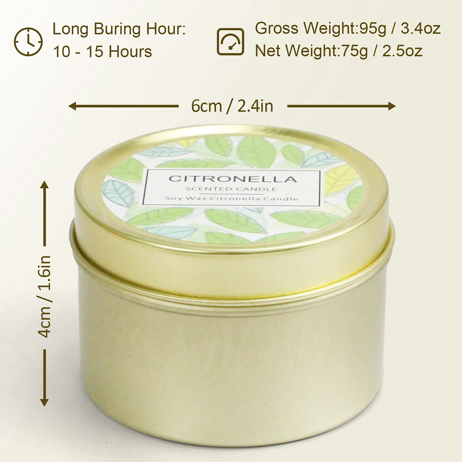 Citronella Candles, Outdoor Scented Candles, Soy Wax Candles Gift Set for Outdoor Garden, Camping, 12 x 2.5 oz