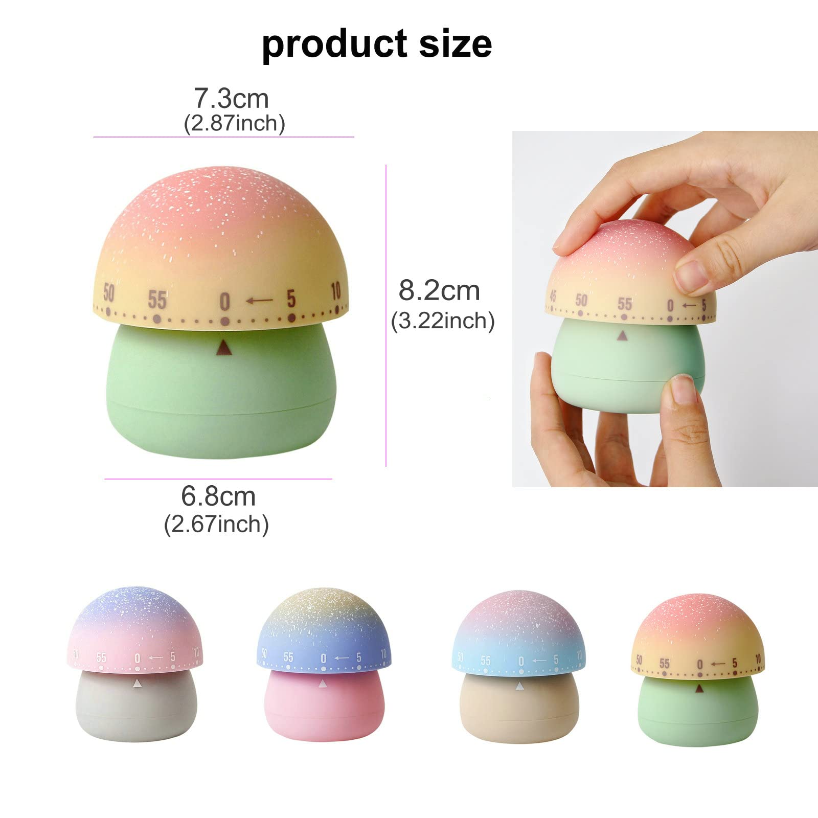 Nuoswek Mechanical Kitchen Timer, Cute Mushroom Timer For Kids, Wind Up 60 Minutes Manual Countdown Timer For Classroom, Home, S
