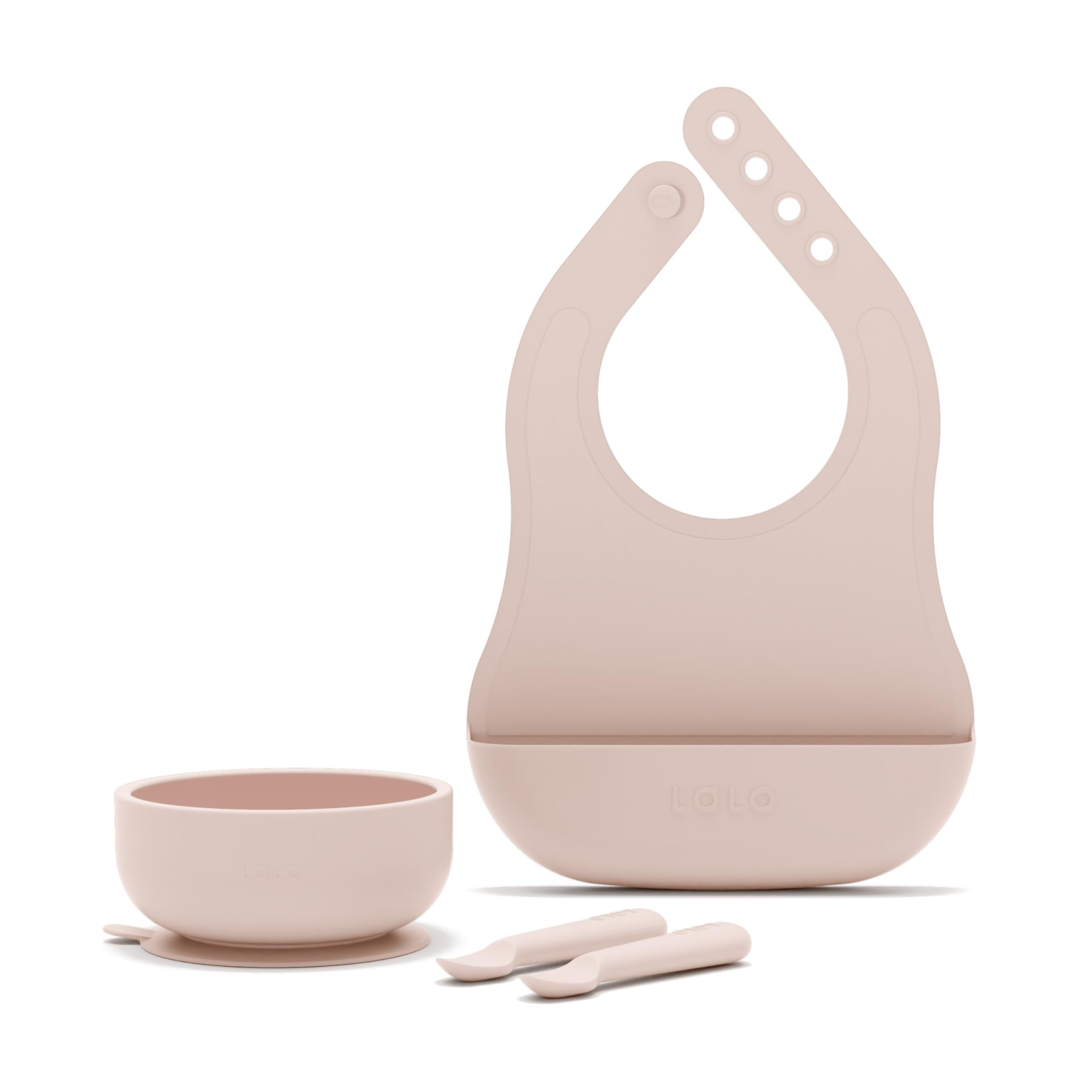 Lalo First Bites Starting Solids Silicone Baby Feeding Set with Suction Bowl, 2 Spoons and 1 Bib - 4-Piece Baby-Led Weaning Supp