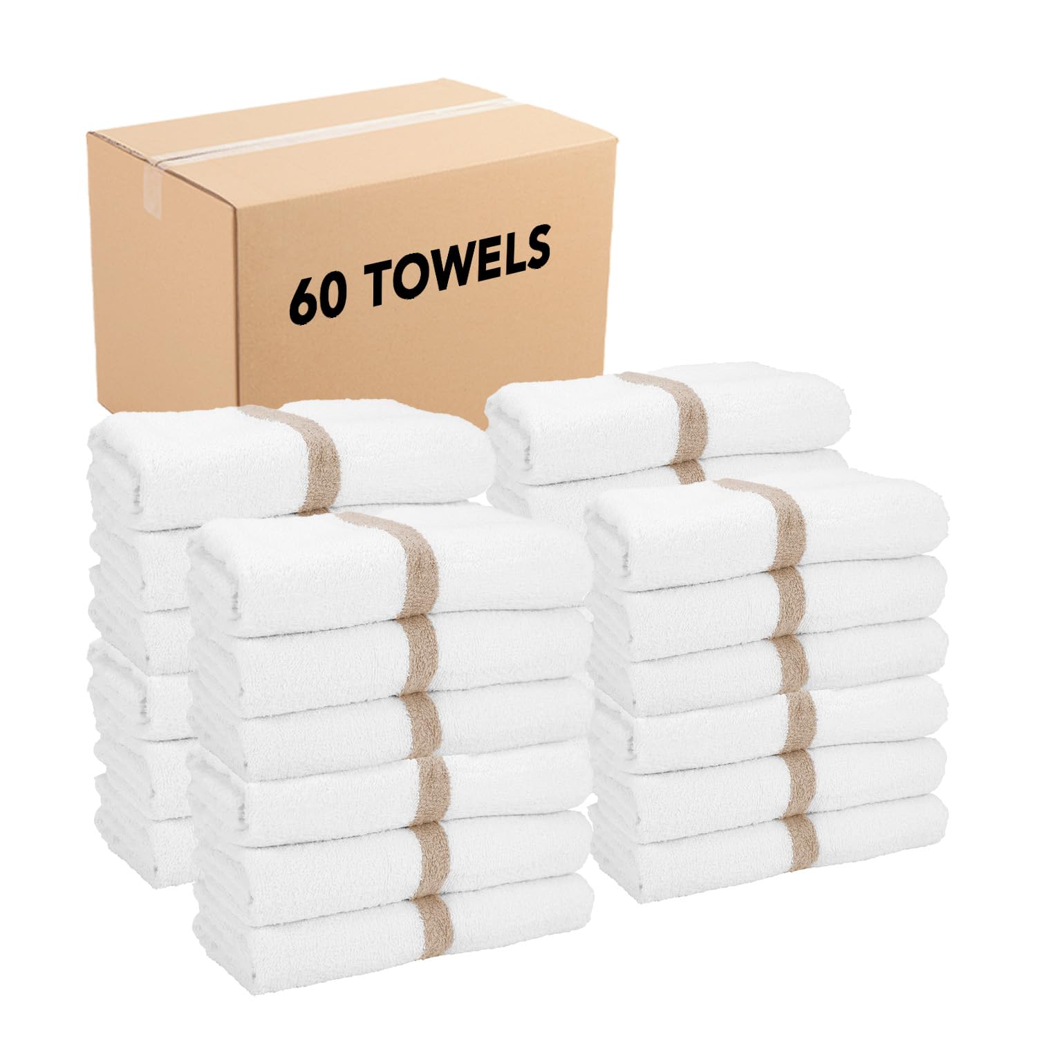 Arkwright White Bath Gym Towel - Case Of 60 - Bulk 100% Cotton Soft Quick Dry Sweat Absorbent Hotel Quality Towels For Workout,
