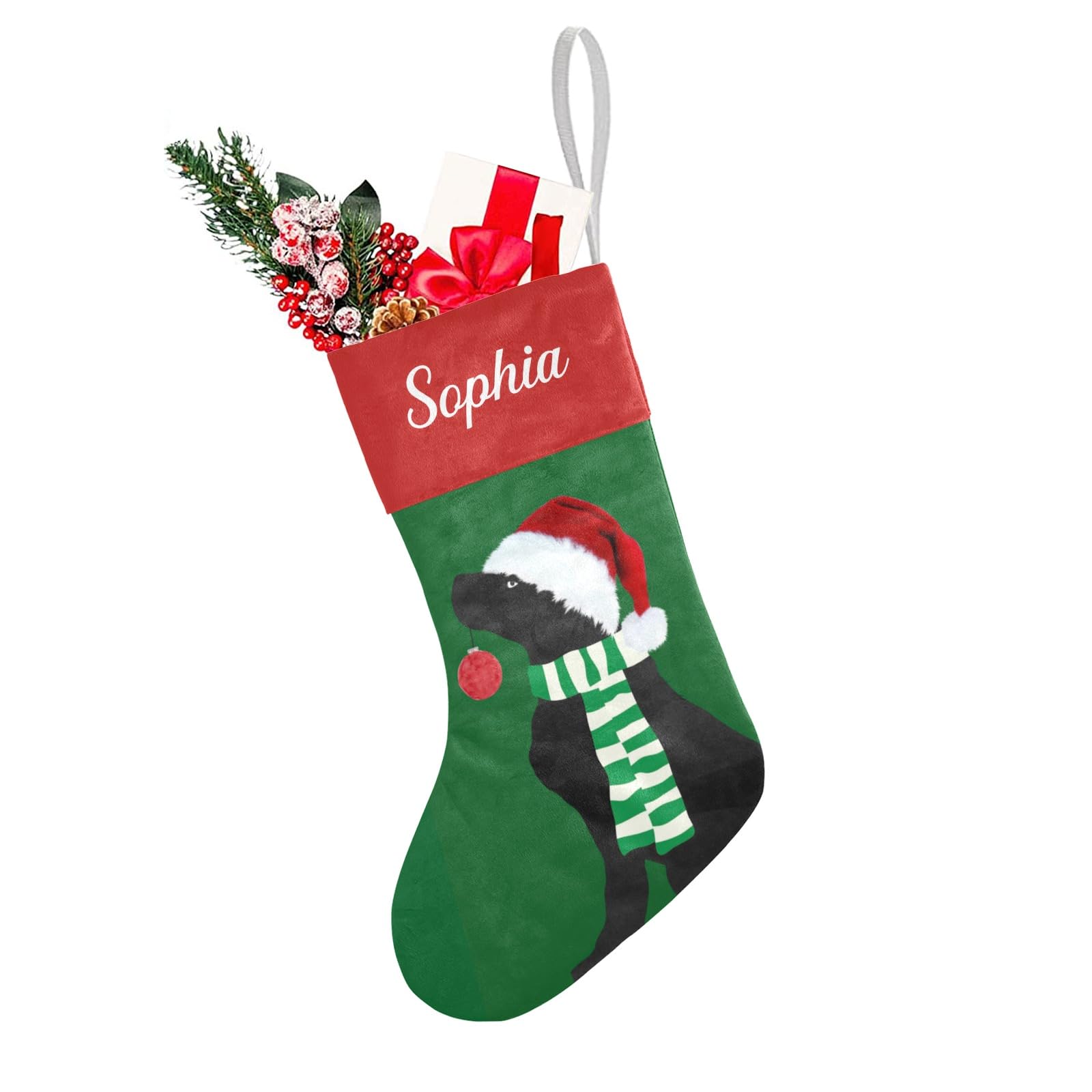 Personalized Custom Name Christmas Stockings Christmas Black Lab Holiday Dog Holiday Birthday Decor for Kid Pets 17.52 x 7.87 In