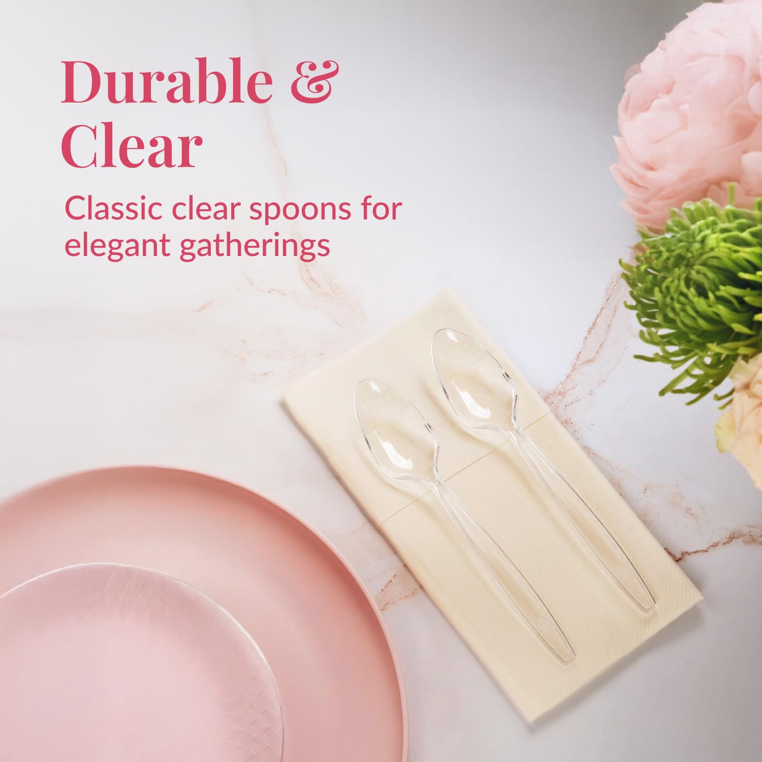 Prestee 100 Clear Plastic Spoons Heavy Duty - Heavy Duty Clear Plastic Spoons, Plastic Spoons Bulk For Parties, Elegant Disposab