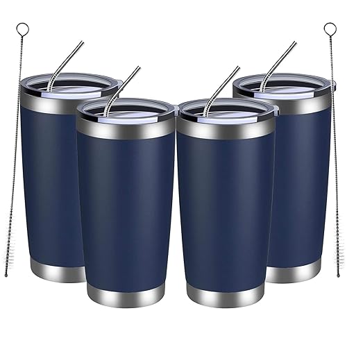 Meway 20Oz Tumbler 4 Pack Double Wall Vacuum Insulated Travel Mug Bulk, Stainless Steel Tumblers With Lid And Straw, Durable Pow