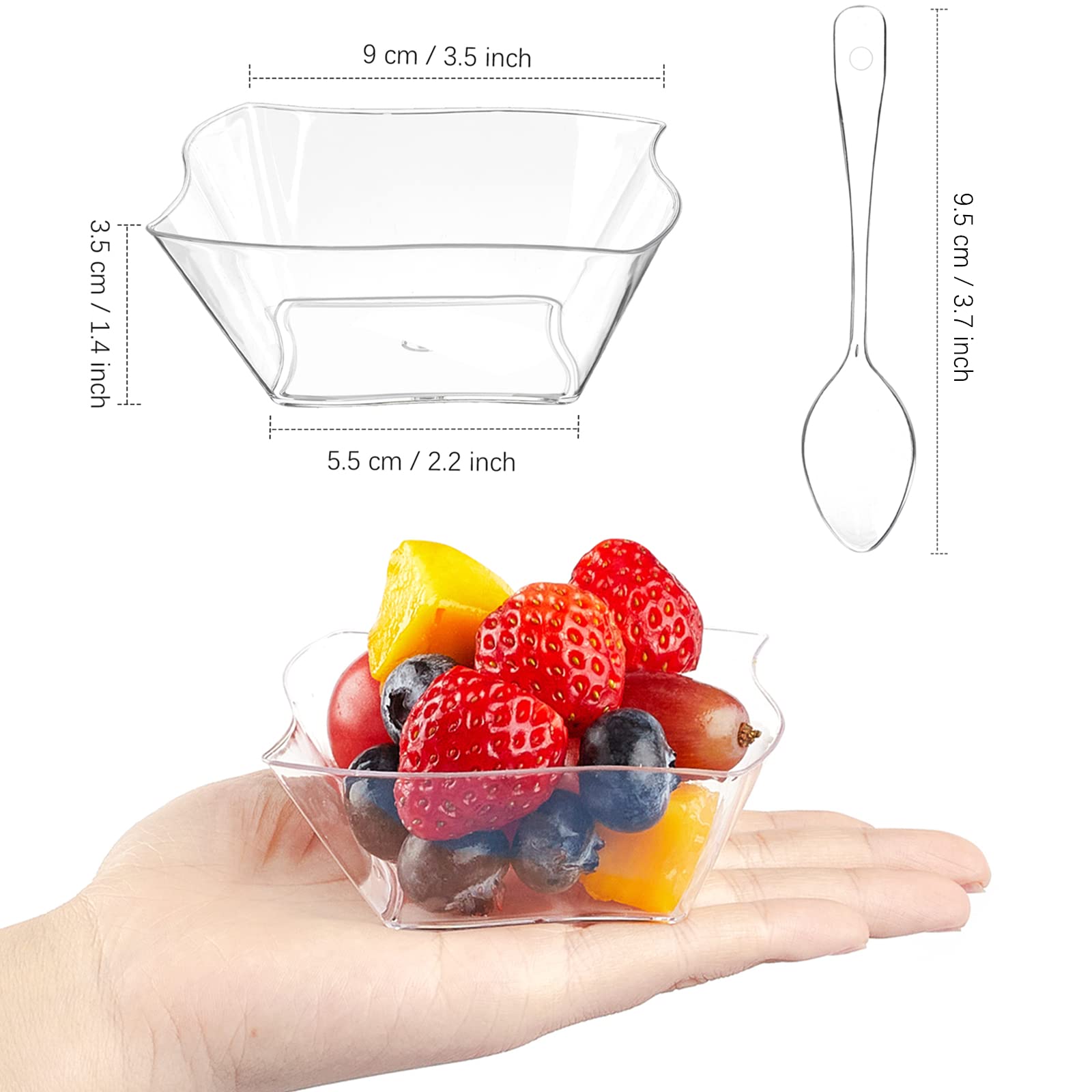 Toflen 50Ct 5 Oz Small Plastic Dessert Cups With Spoons, Clear Appetizer Cups For Parties Mini Serving Bowls, Hors D'Oeuvres Pla