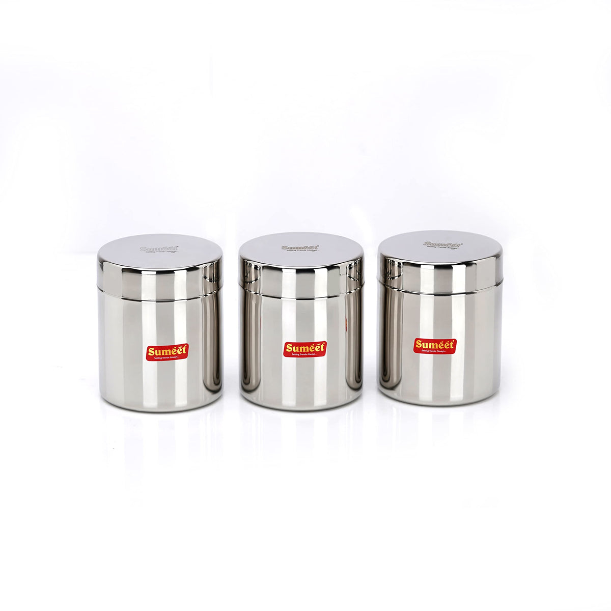 Sumeet Stainless Steel Small Canisters/Jars/Ubha Dabba/Storage Containers Set Of 3Pcs, 350 Ml Capacity Each, 7.5Cm Dia, Silver