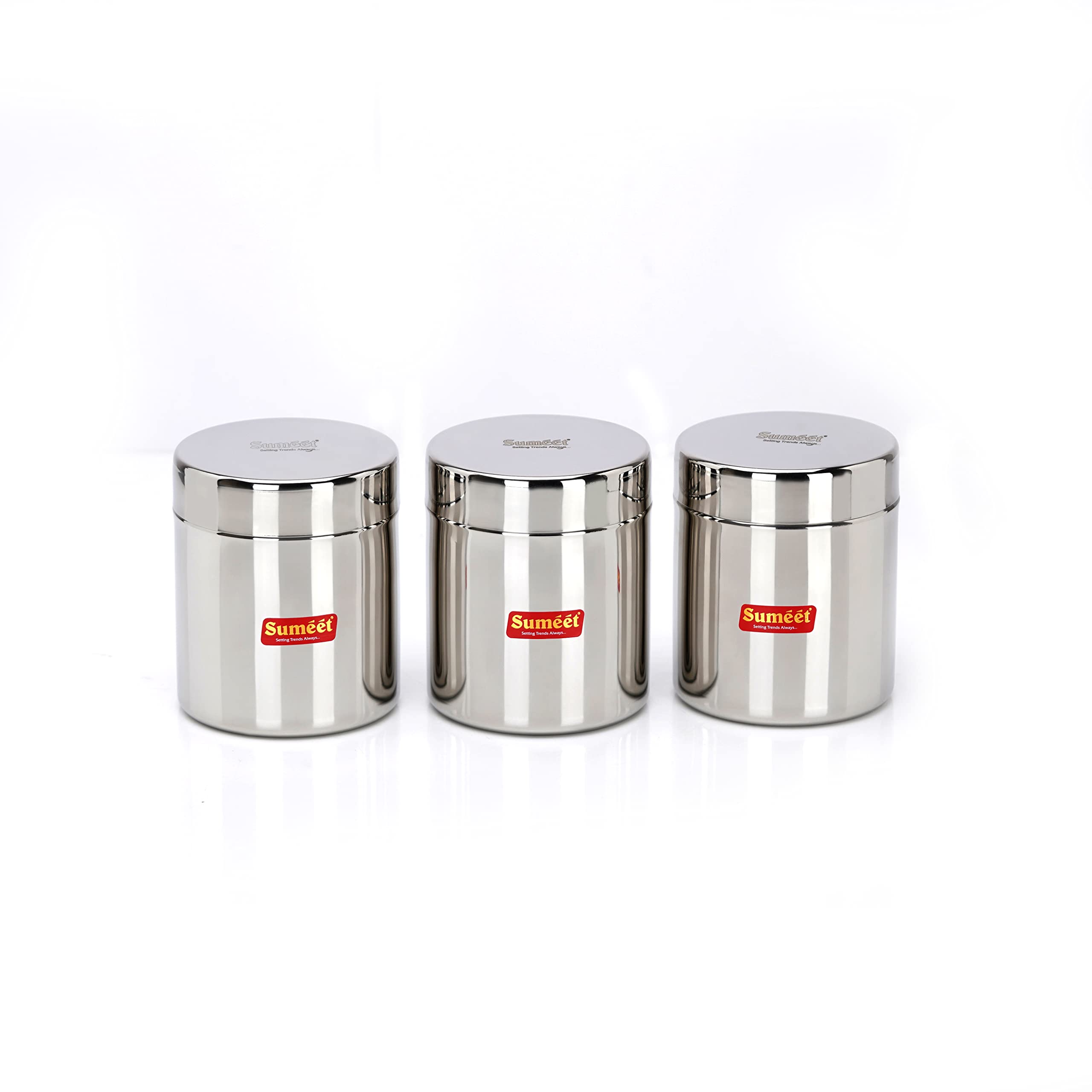 Sumeet Stainless Steel Small Canisters/Jars/Ubha Dabba/Storage Containers Set Of 3Pcs, 750 Ml Capacity Each, 9.5Cm Dia, Silver