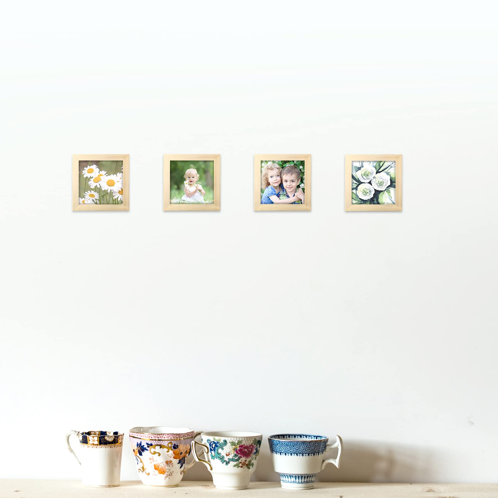 4x4 Grain Picture Frames Square Classic Natural Wood 6 Pack for Wall Mounting and Tabletop Display