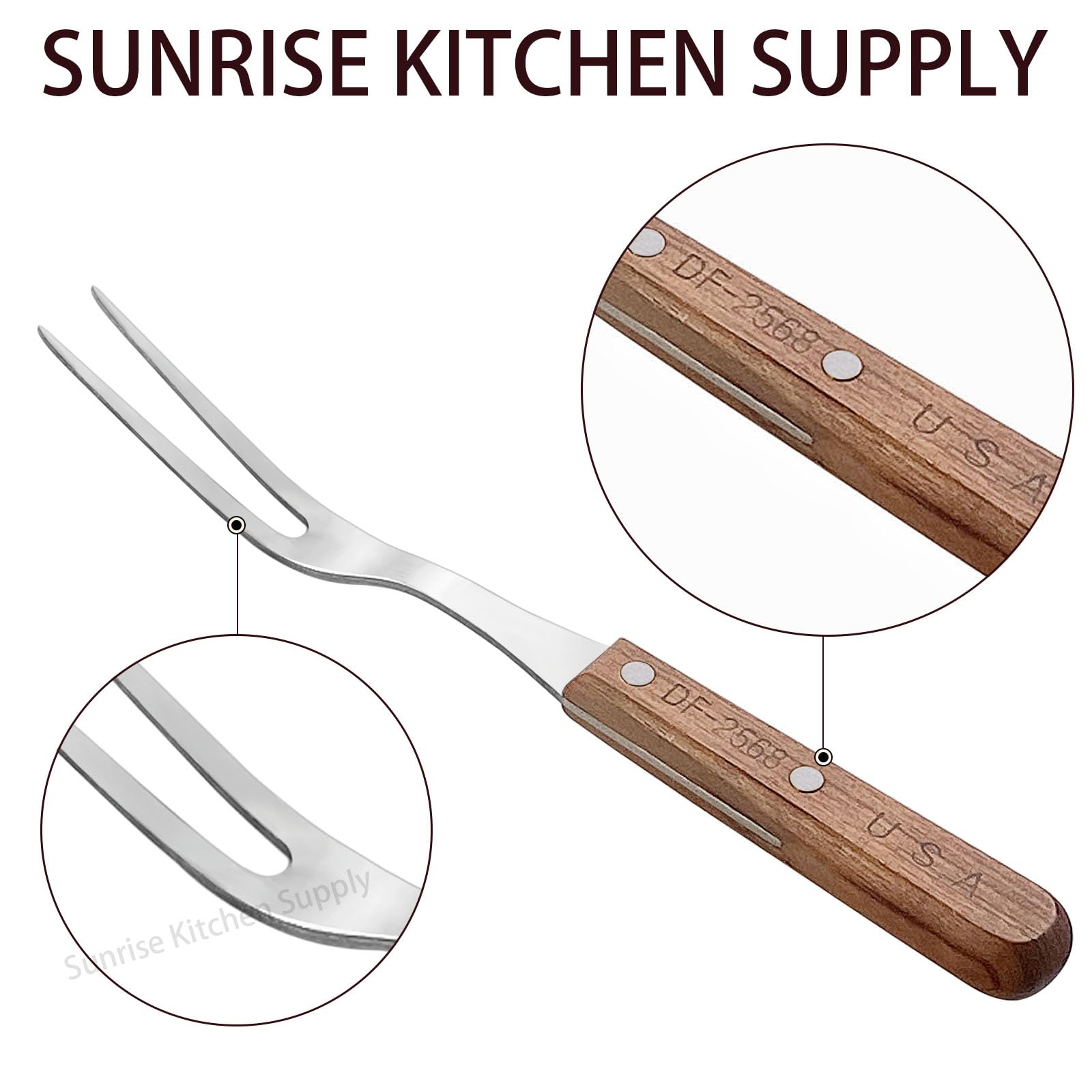 Stainless Steel Turner Spatula & Meat Fork With Wood Handle (Pack Of 2 10.5'' Forks)