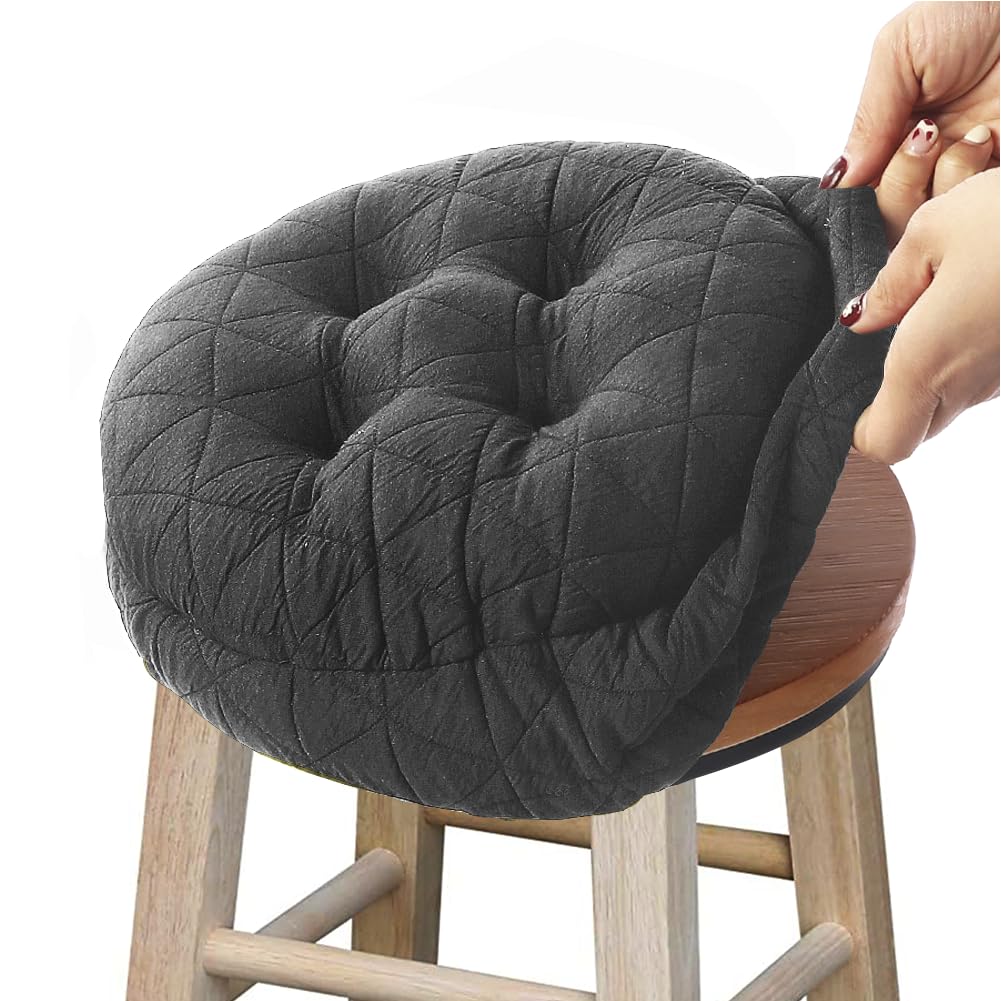 Buyue Seat Cushion For Round Bar Stool, Dia.14 Luxury Fashion Jacquard With Anti-Skid Silicone Bar Stool Cushion Padded (Dark Gr