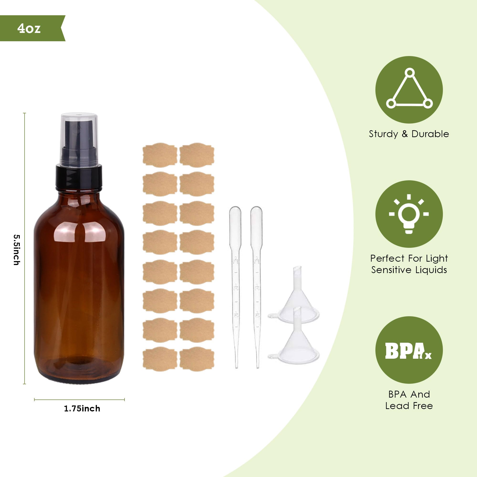 Givameihf 4Oz Amber Glass Spray Bottles Mist Sprayer Set Of 24,Empty Small Spray Bottle Fine Mist Spray Refillable Containers,Mi