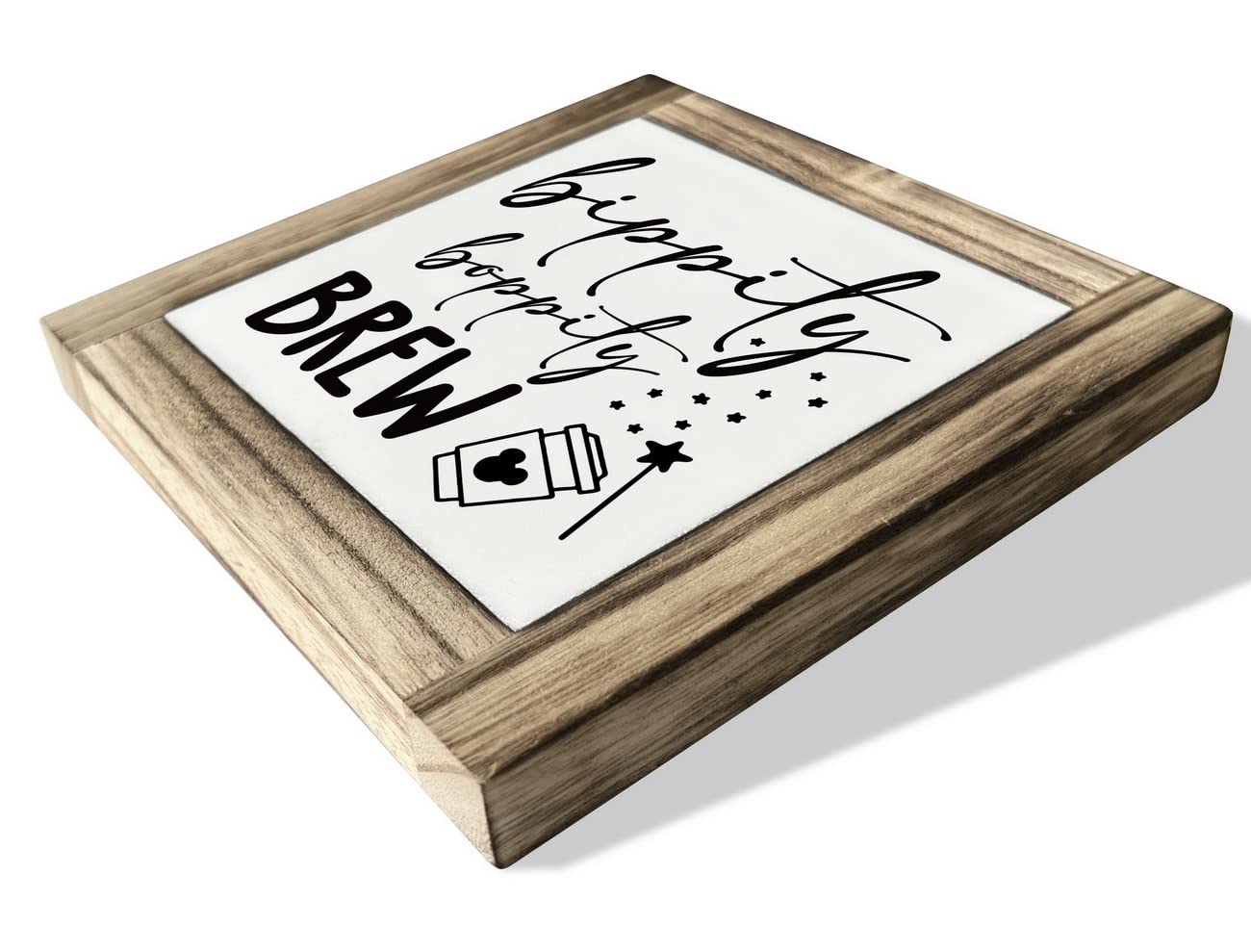 XJCUG Bippity Boppity Wood Plaque, Rustic Coffee Table Sign, Kitchen Home Decor, Tabletop Decor, Coffee Lover Gift, Disney Lover