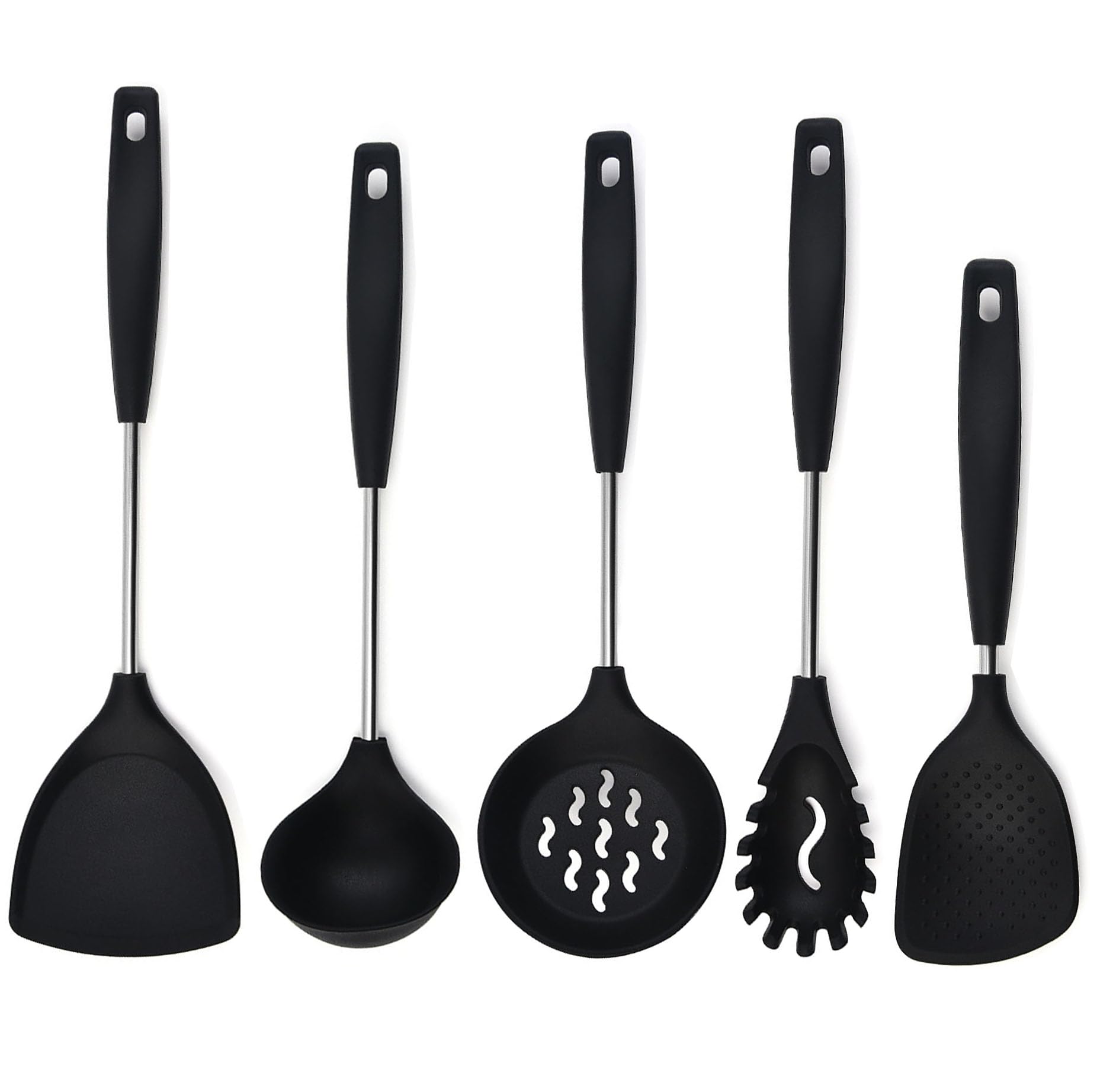 Besillia Silicone Ladle Spaghetti Spoon Serving Spoon Skimmer Spoon For Frying Nonstick Spatula Kitchen Spoon Set For Cooking La