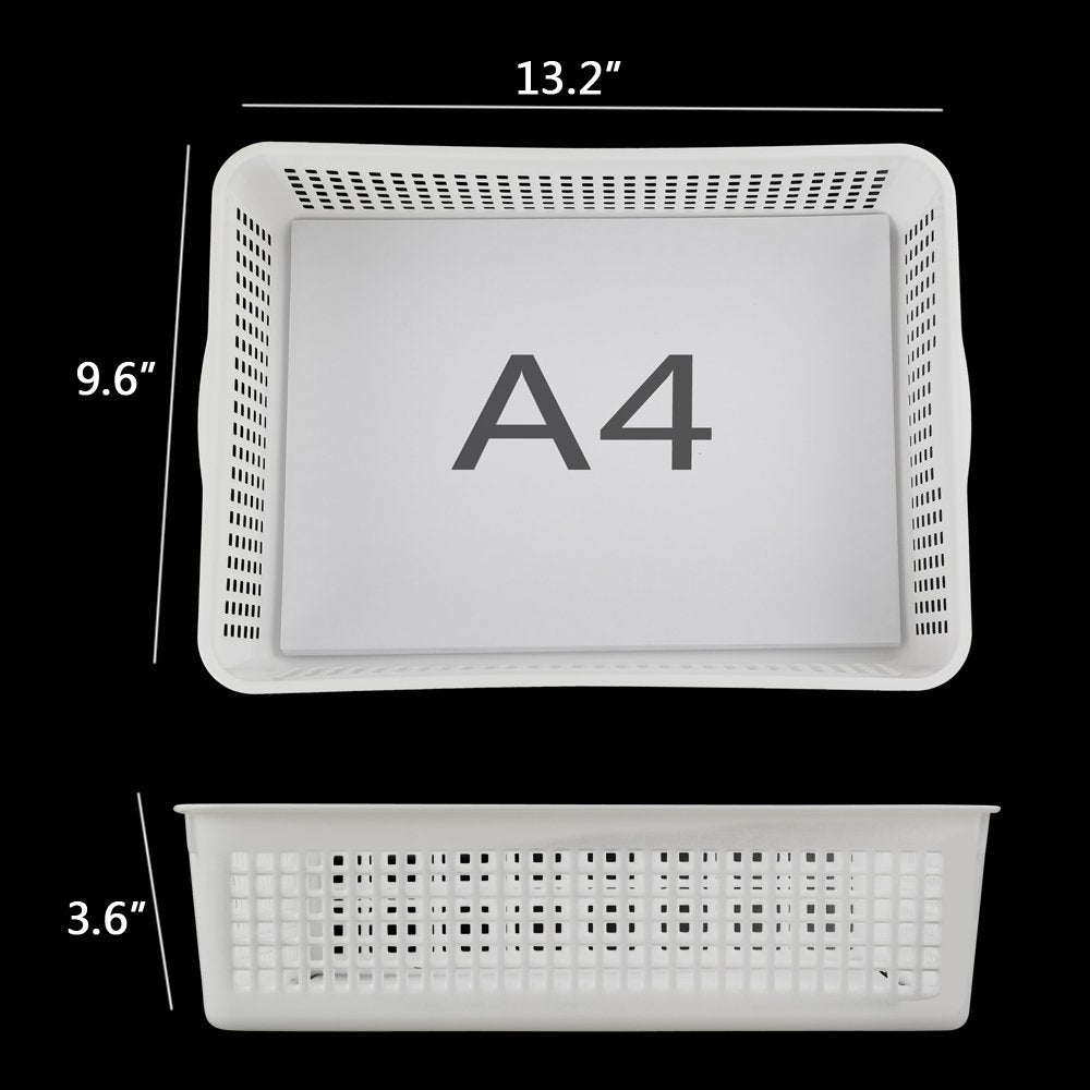 Lesbin Plastic Storage Trays Baskets/Organizing Baskets, 13.2 Inches X 9.6 Inches X 3.6 Inches, Set Of 6 (White)
