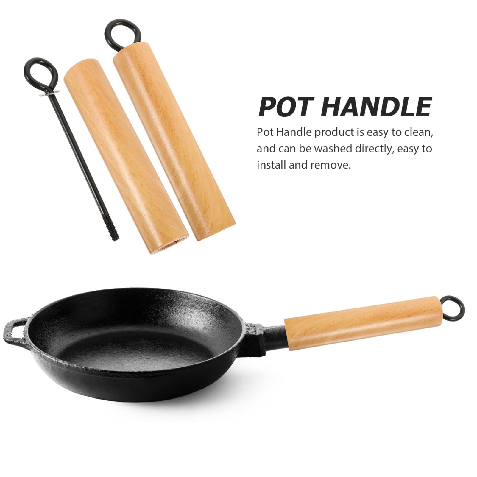 Hemoton Wooden Pot Handle Replacement - Detachable, 17.5CM, Khaki, Iron, Model G9S1631286PBYOXEK for Wok, Frying Pan, Sauce