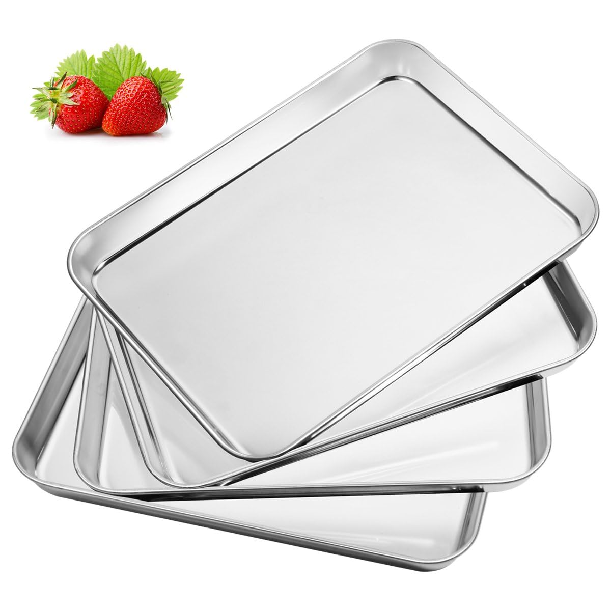 Baking & Cookie Sheets Set Of 4, Yododo Stainless Steel Compact Toaster Oven Pan Tray Ovenware Professional, Size 10.23 X 8.26 X