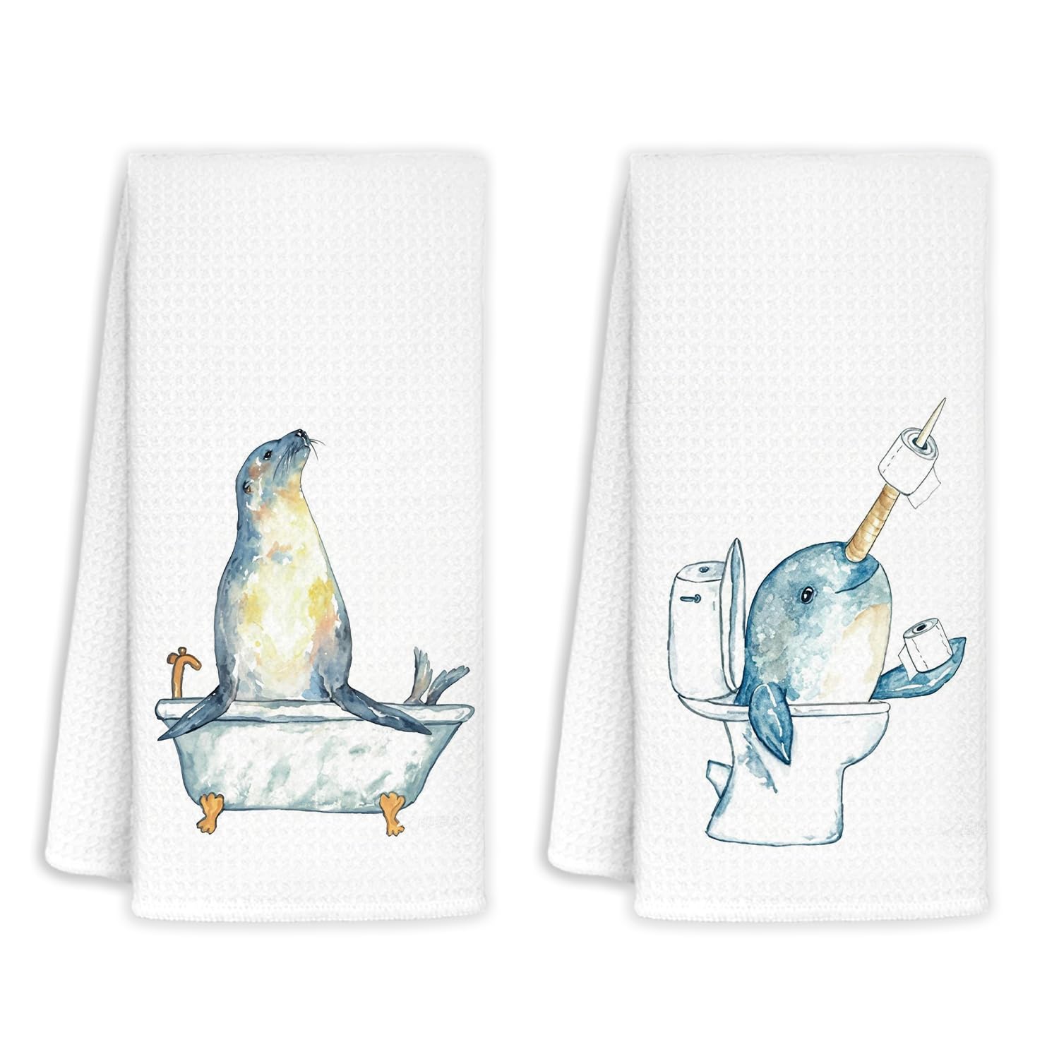 Jvpke Funny narwhal sea Lion Bathroom Hand Towels Set of 2 - sea Lion Decorations, narwhal Decor, narwhal Gifts for Girls Kids W