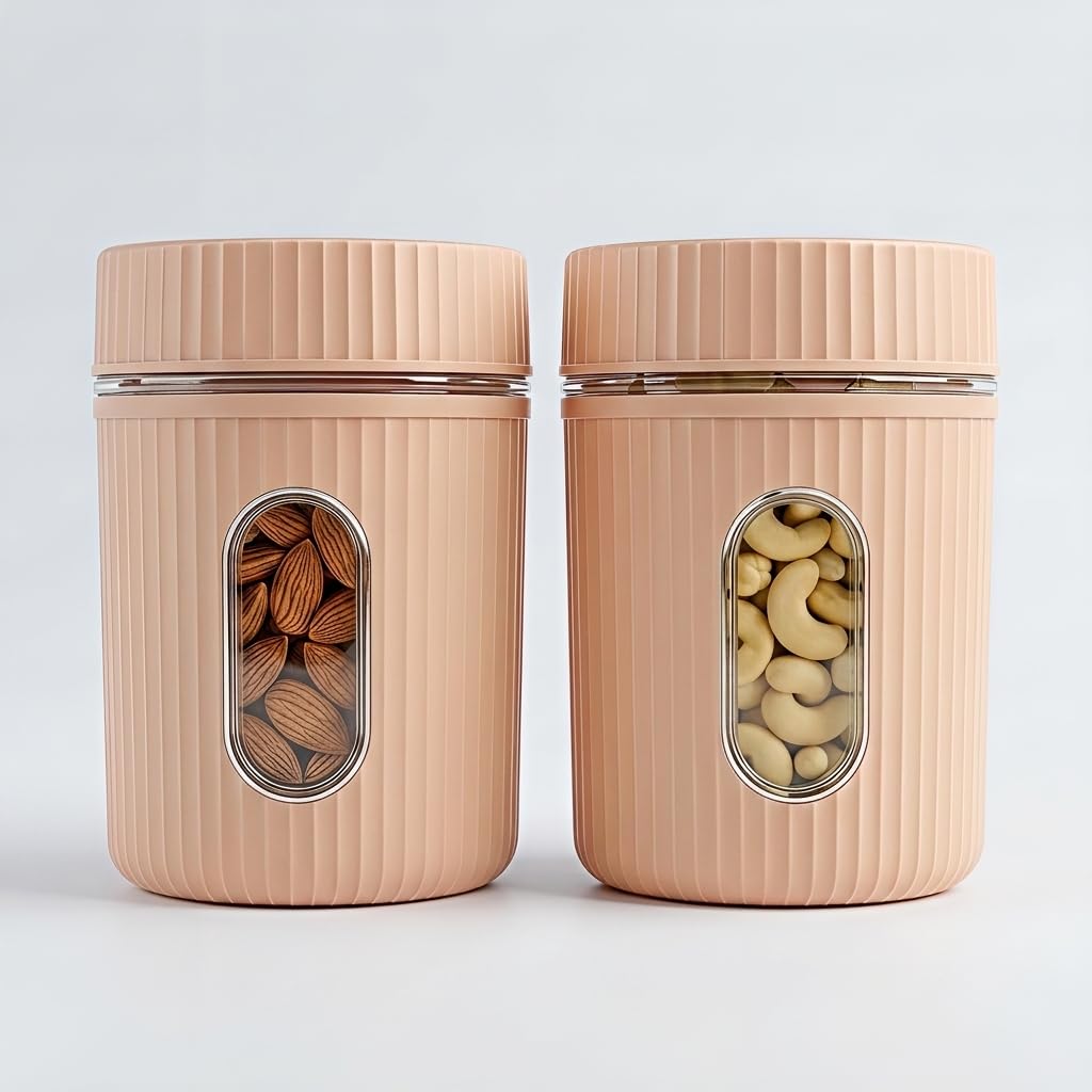 Jpiez Airtight Food Storage Jar Set, Pink, BpaFree Plastic, With Transparent Window, 750 Ml (Set Of 2 Pieces)