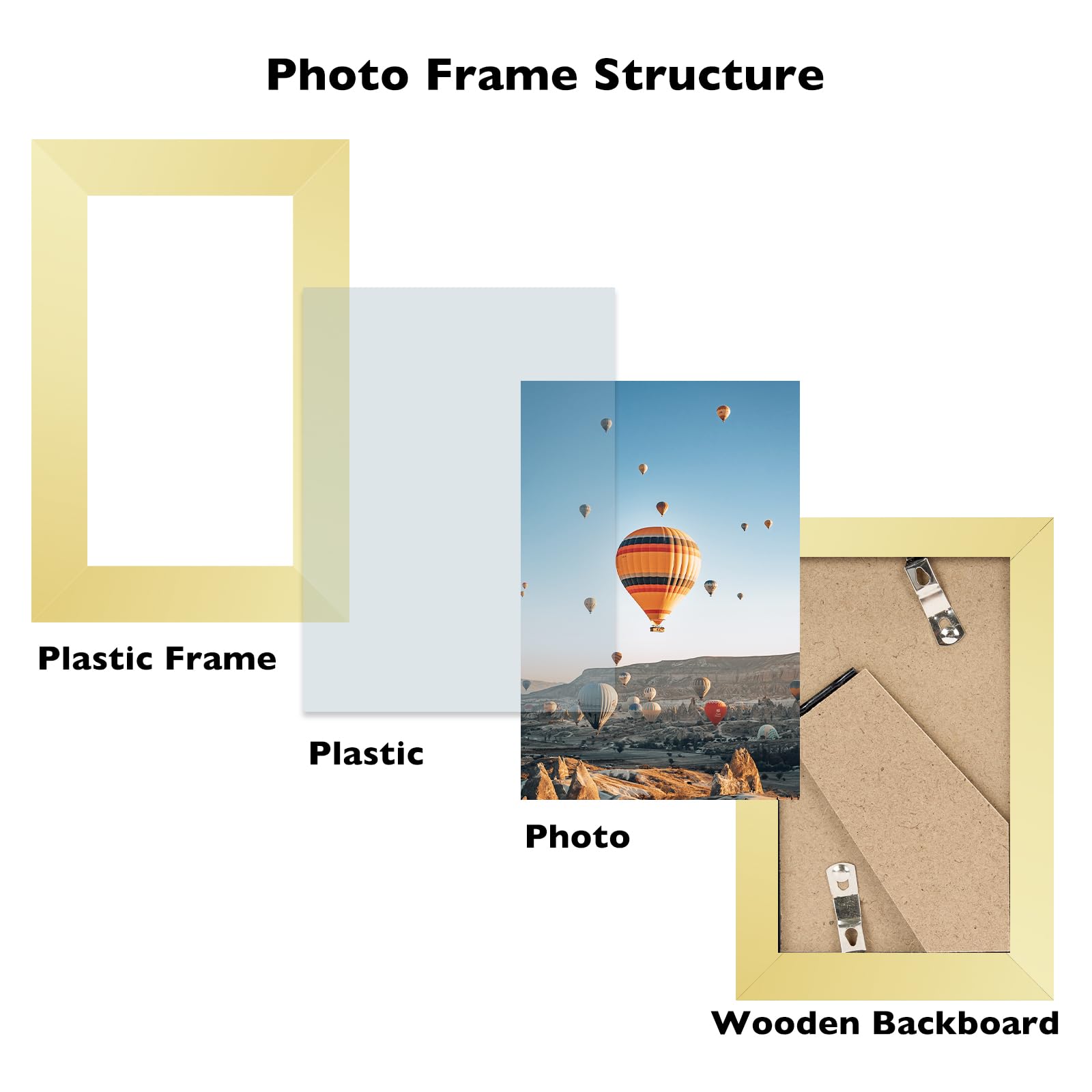 JCJMY 3x5 Picture Frame Gold for Tabletop, 3 x 5 Photo Frame with Shatter Resistant Plexiglass, Sturdy 3 by 5 Poster Frame, Gold