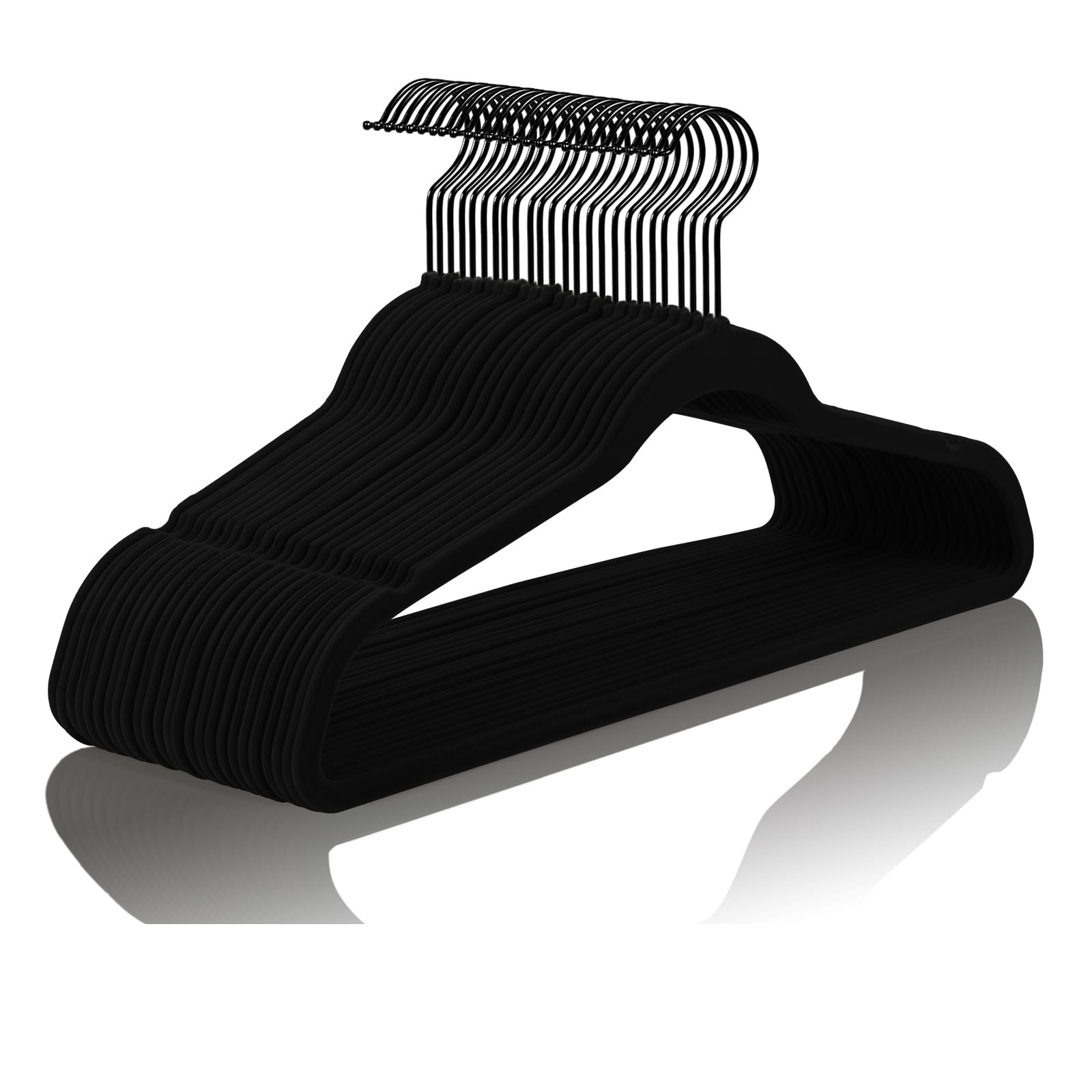 Mizgi Premium All Black Velvet Hangers With Black Hooks (30 Pack) Heavy Duty - Non Slip Felt Hangers - 360 Degree Swivel,Space S