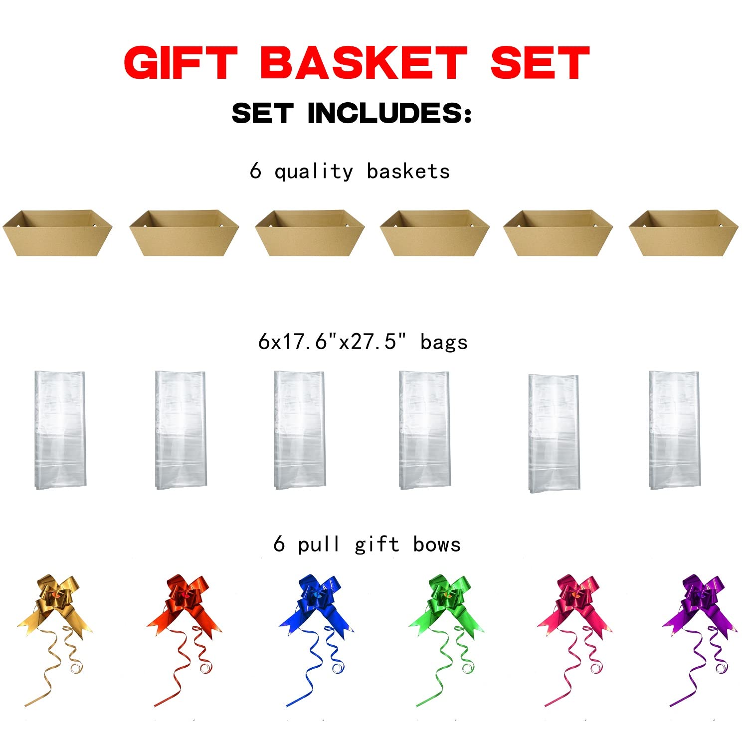 Baskets For Gifts Empty, 6 Pcs Sturdy Diy Bulk Gift Basket Kraft Market Tray Cardboard Basket With Handles, Gift Basket Kit Supp