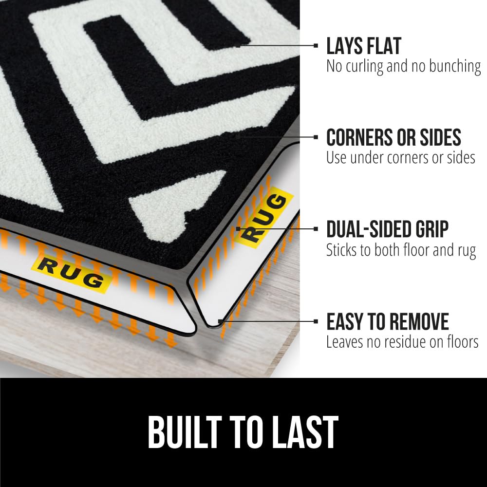 GORILLA GRIP 12 Pc Rug Gripper Pads Keep Area Rugs Corners from Curling, No Damage Reusable Double-Sided Sticky Pads, Holds Down
