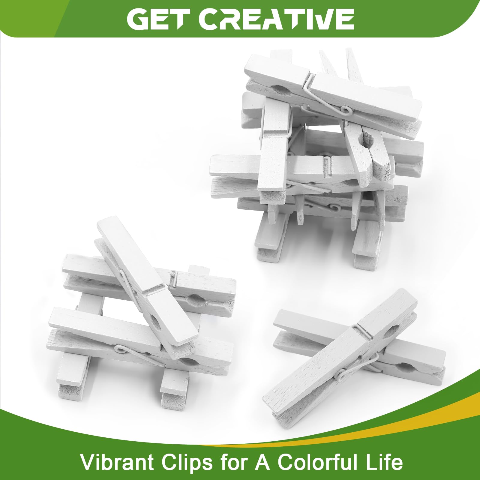 100 Pack Clothes Pins Wooden, White Clothespins Wood, Clothing Pins Clips For Craft Art Clothes Pictures, Colorful Clothespins H