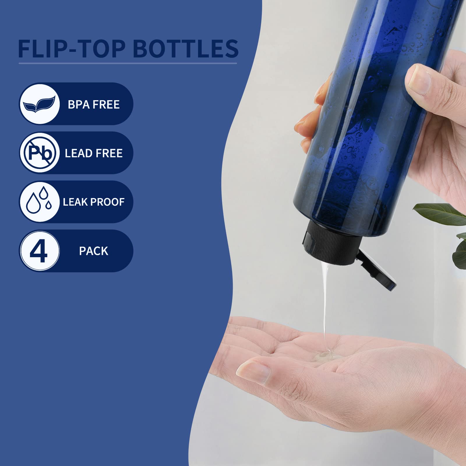 Lisapack 8.3Oz Travel Bottles With Flip Cap (4 Pcs) Empty Dispenser Container For Travel Size Cosmetics (250Ml, Blue)