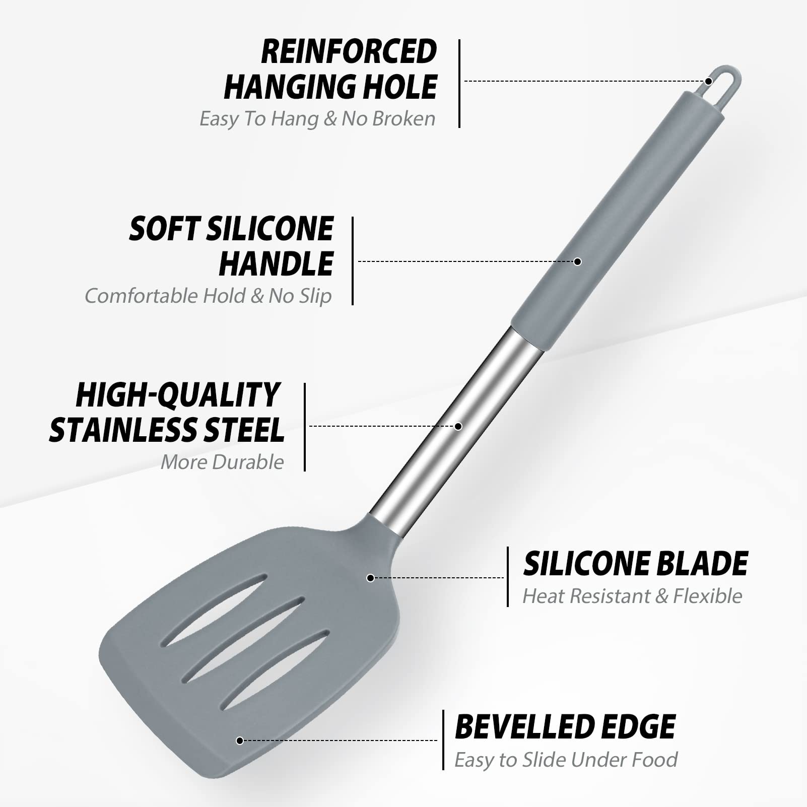 Pack Of 4 Large Silicone Cooking Spatulas And Spoons, Slotted And Solid Stainless Steel Cooking Utensils Set, Non-Stick Heat Res