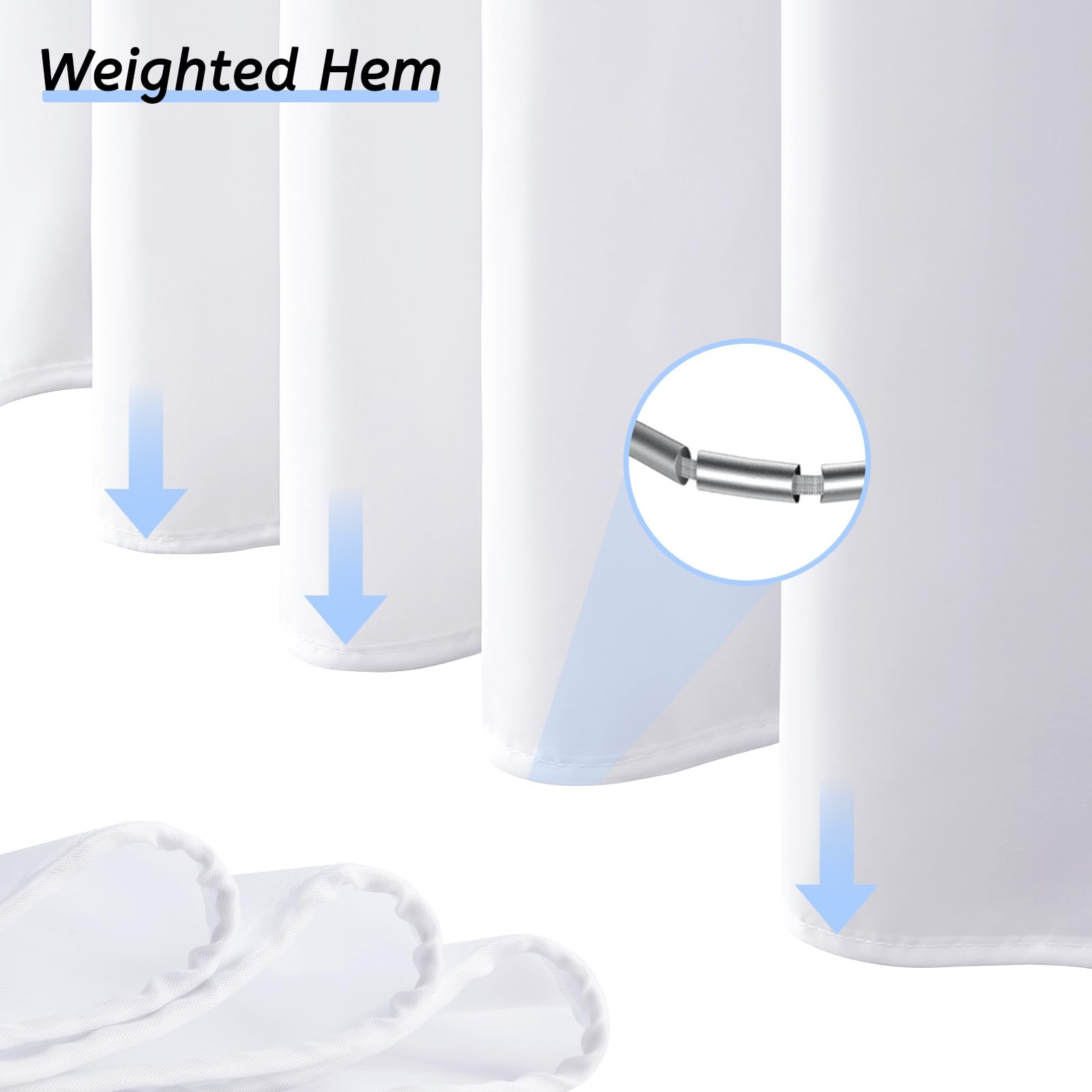 Furlinic No Hook Shower Curtain Fabric White Waterproof Shower Curtain or Liner Hotel Spa Luxury Washable Cloth Decoratvie Bathroom Curtains with 10 Plastic Split Grommets 72x72 Inch Standard Size