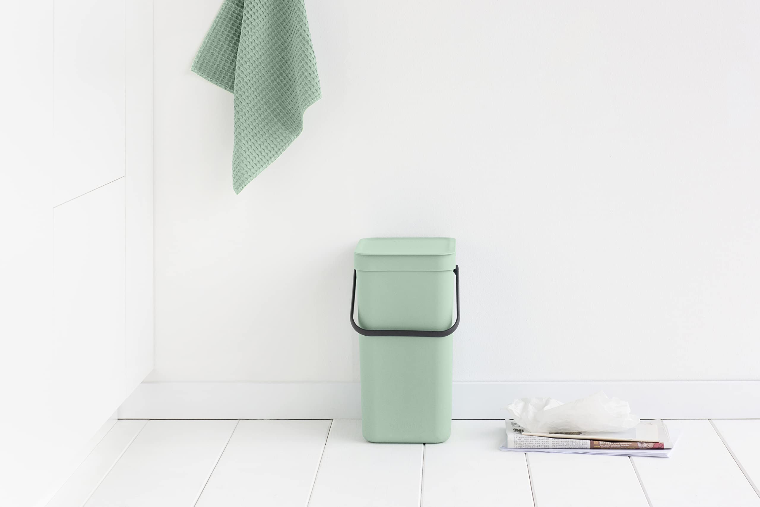Brabantia Sort & go Kitchen Recycling can (32 galJade green) Stackable Waste Organiser with Handle & Removable Lid  Wallcupboard Mounting