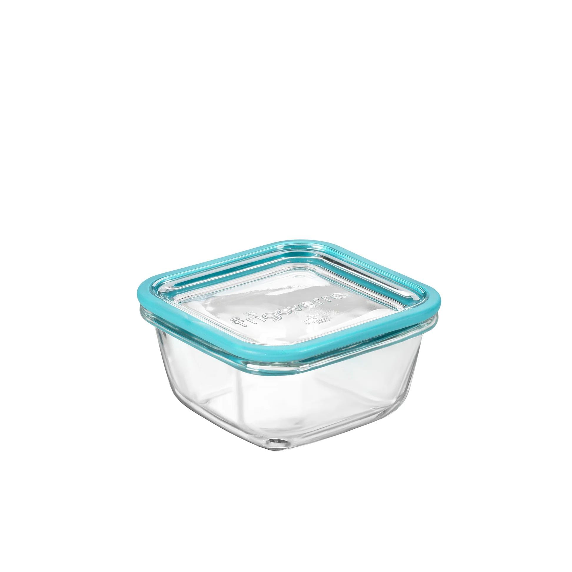 Bormioli Rocco Frigoverre Future 14.25 oz. Square Stackable Glass Food Storage Container Made of Tempered Glass with Silicone Ru