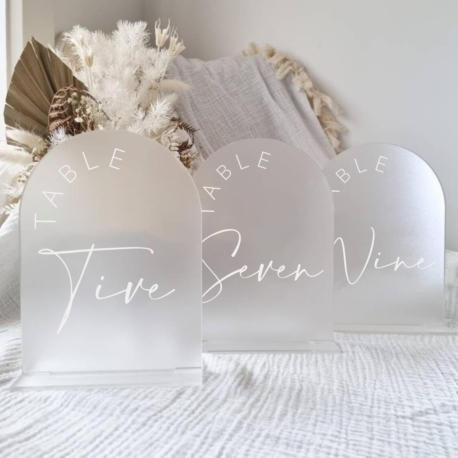 Jinmury Frosted Arch Wedding Table Numbers 1-25 With Stands, 5X7 Inch Frosted Arch Acrylic Sign With White Letters, Frosted Arch