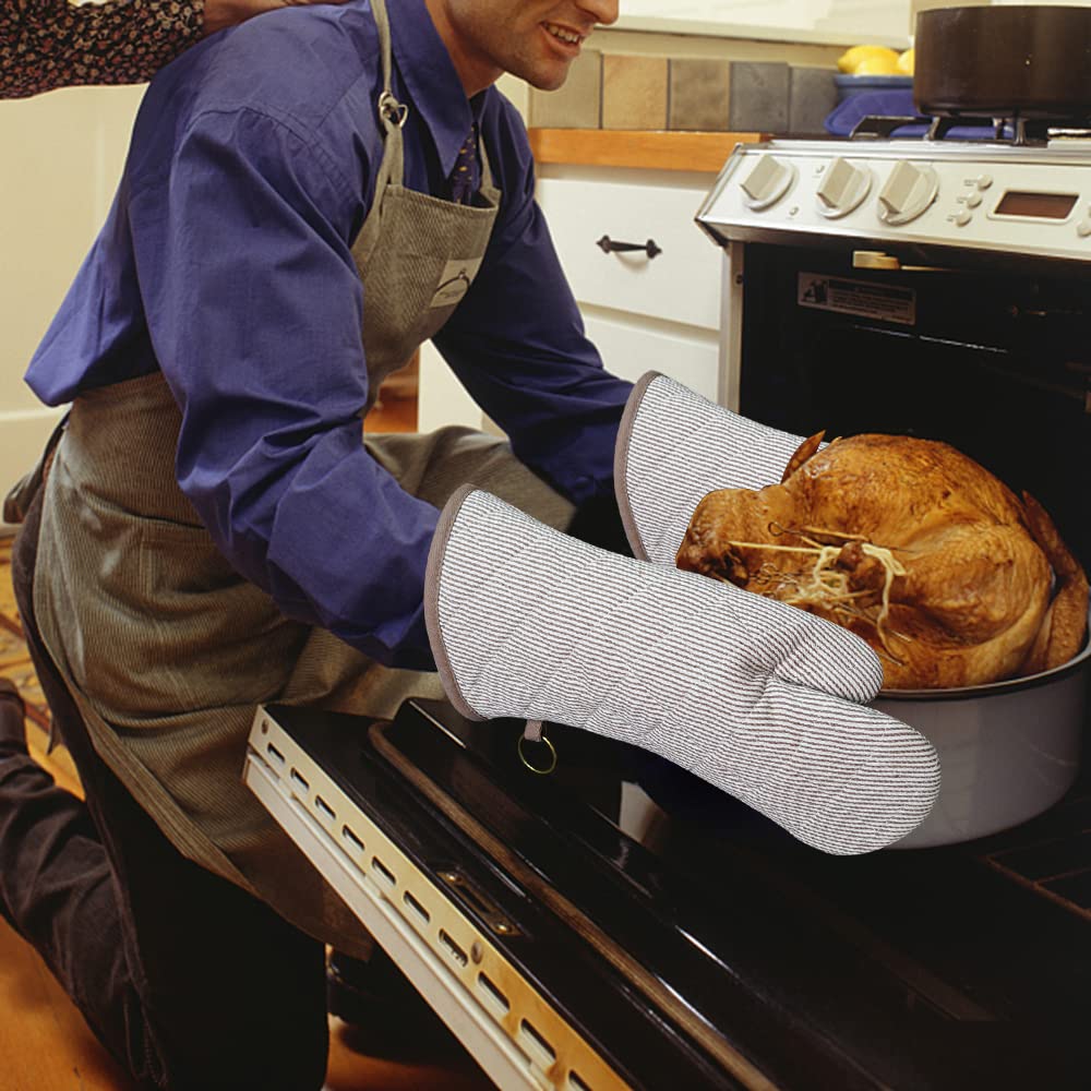 1 Pair Yarn Dyed Oven Mitts 100% Cotton Heat Resistant 470 Degree Gloves Men Women Cooking Baking Barbecue Bbq Microwave Craftin